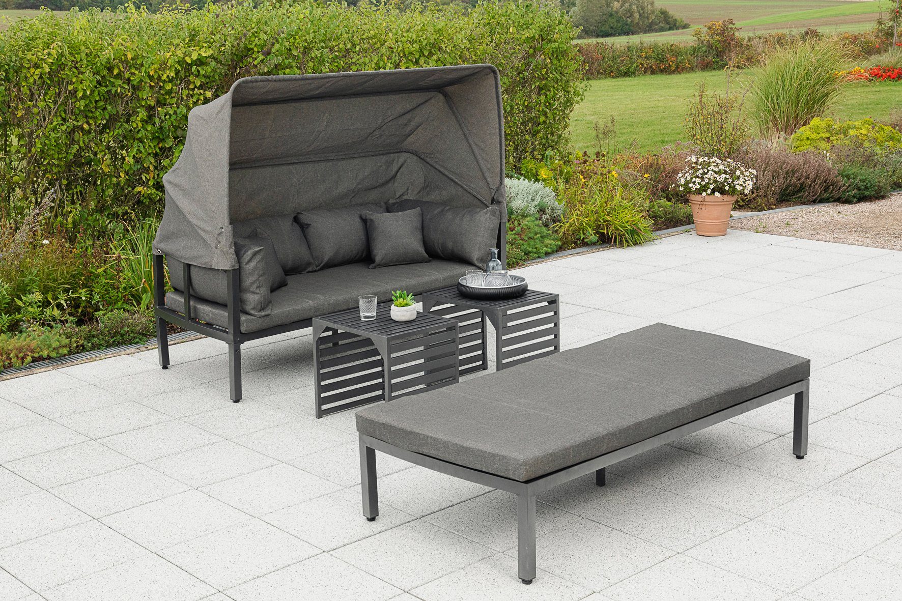 MERXX Tuinset Argos Insel set van 3, van aluminium, met 2 bijzettafels, incl. sierkussen