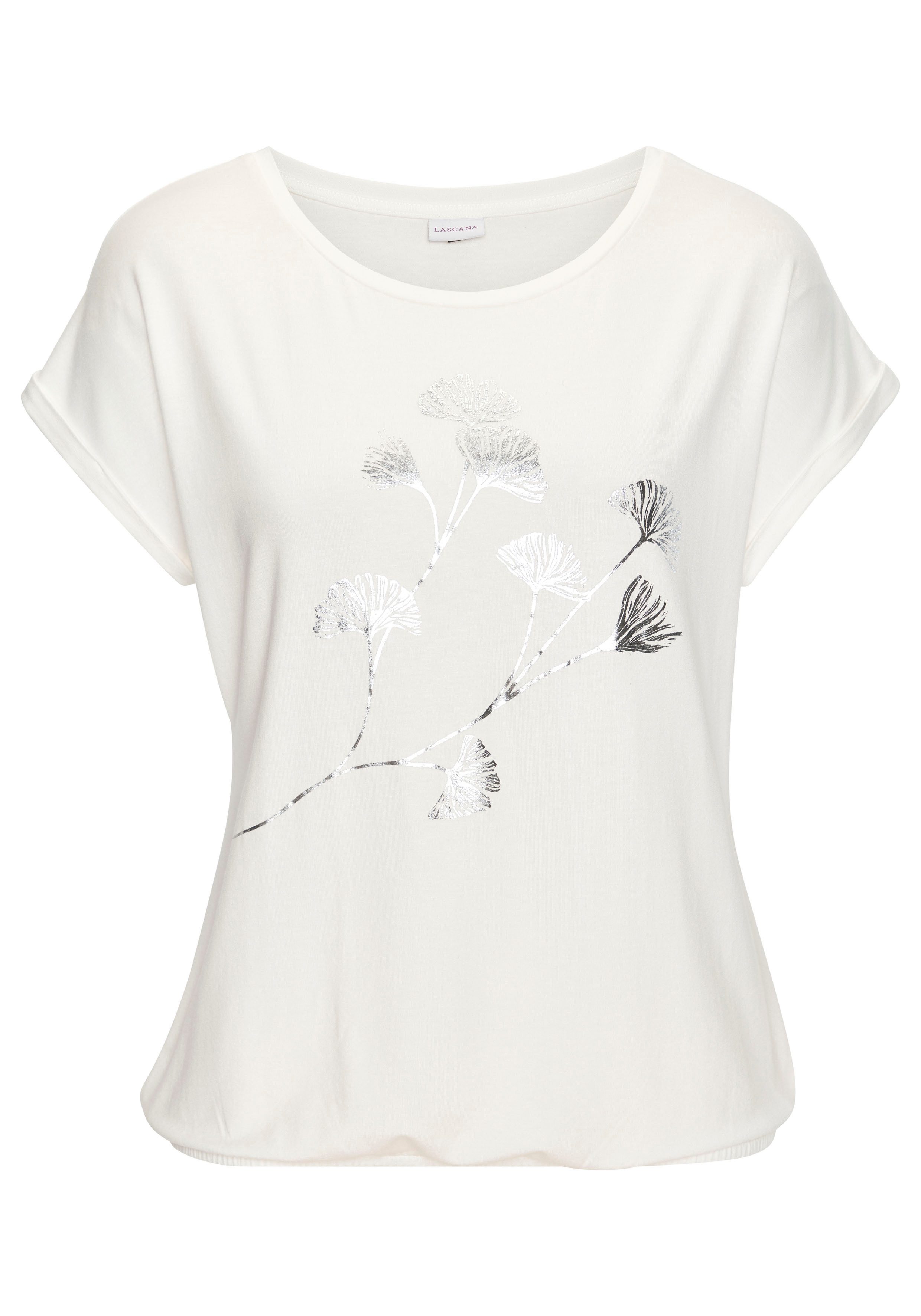 Lascana Shirt met korte mouwen Met glinsterende bloemenprint van elastische viscosekwaliteit