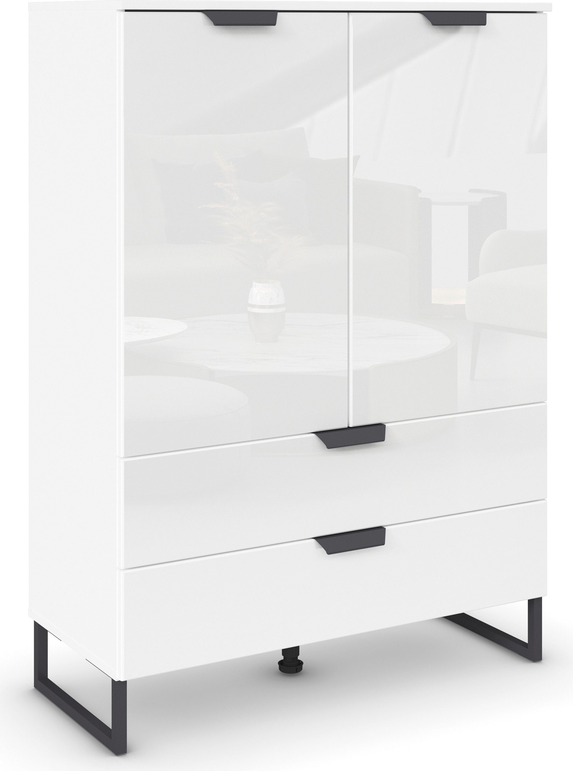 rauch Hoge kast Modern by Aditio met glazen front en sledevoet, 2 lades met softclose-functie commodes & ladekasten wit