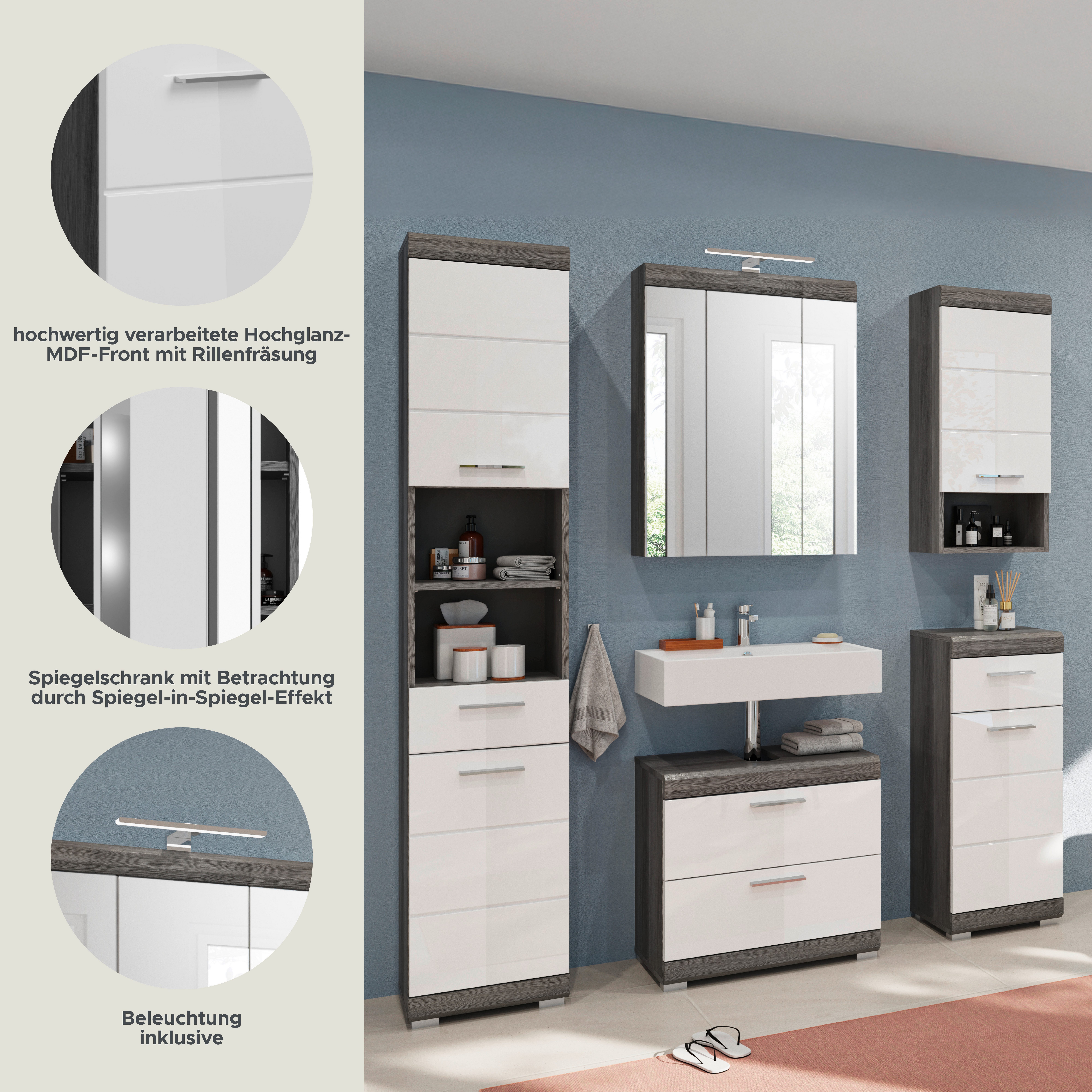 INOSIGN Badkamerserie Siena, 5-delig, inclusief LED-verlichting, bestaande uit: (set, 5-delig)