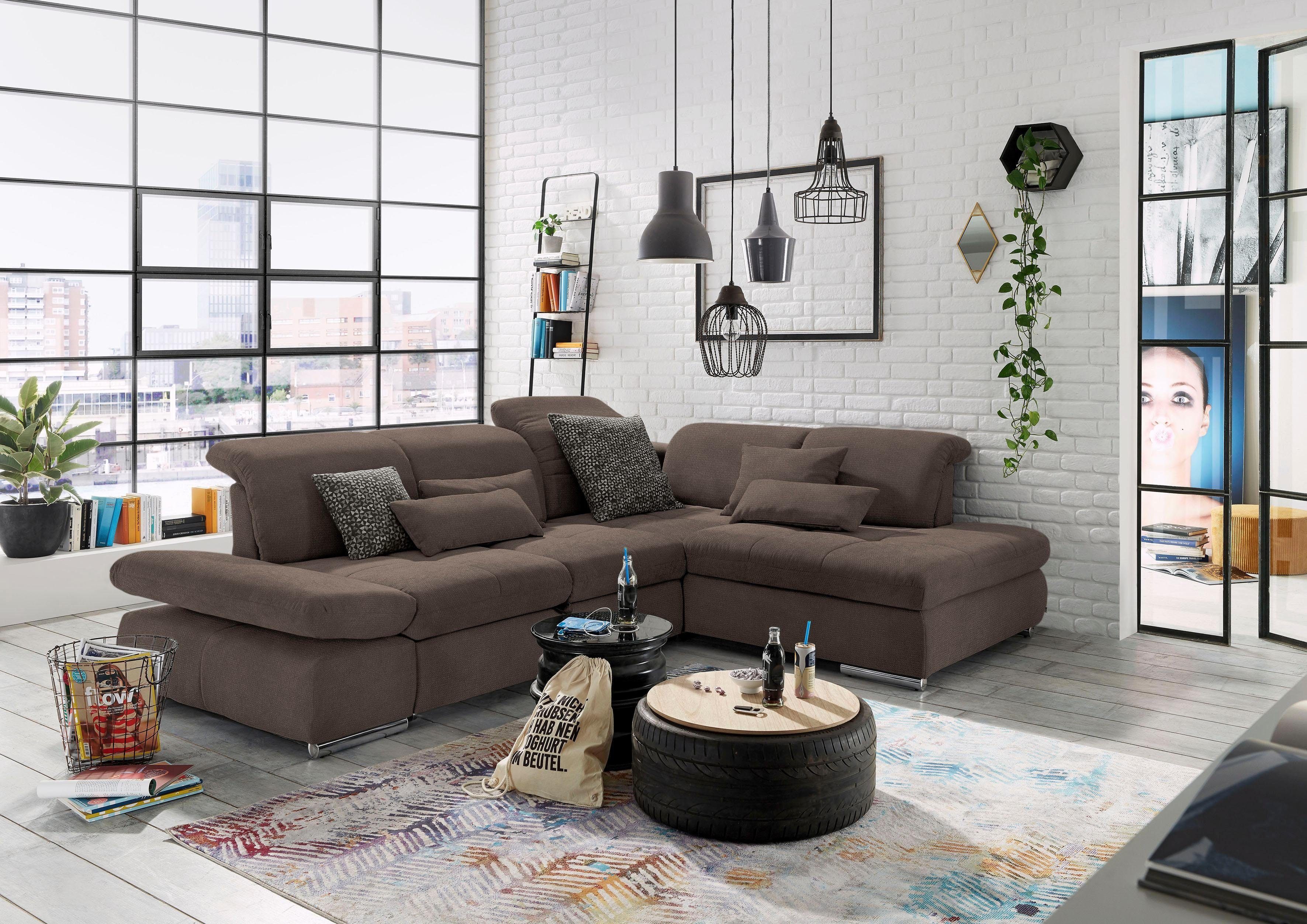 set one by Musterring Hoekbank SO4100 V met verstelbare hoofdeinden, optioneel met functies, cord bekleding
