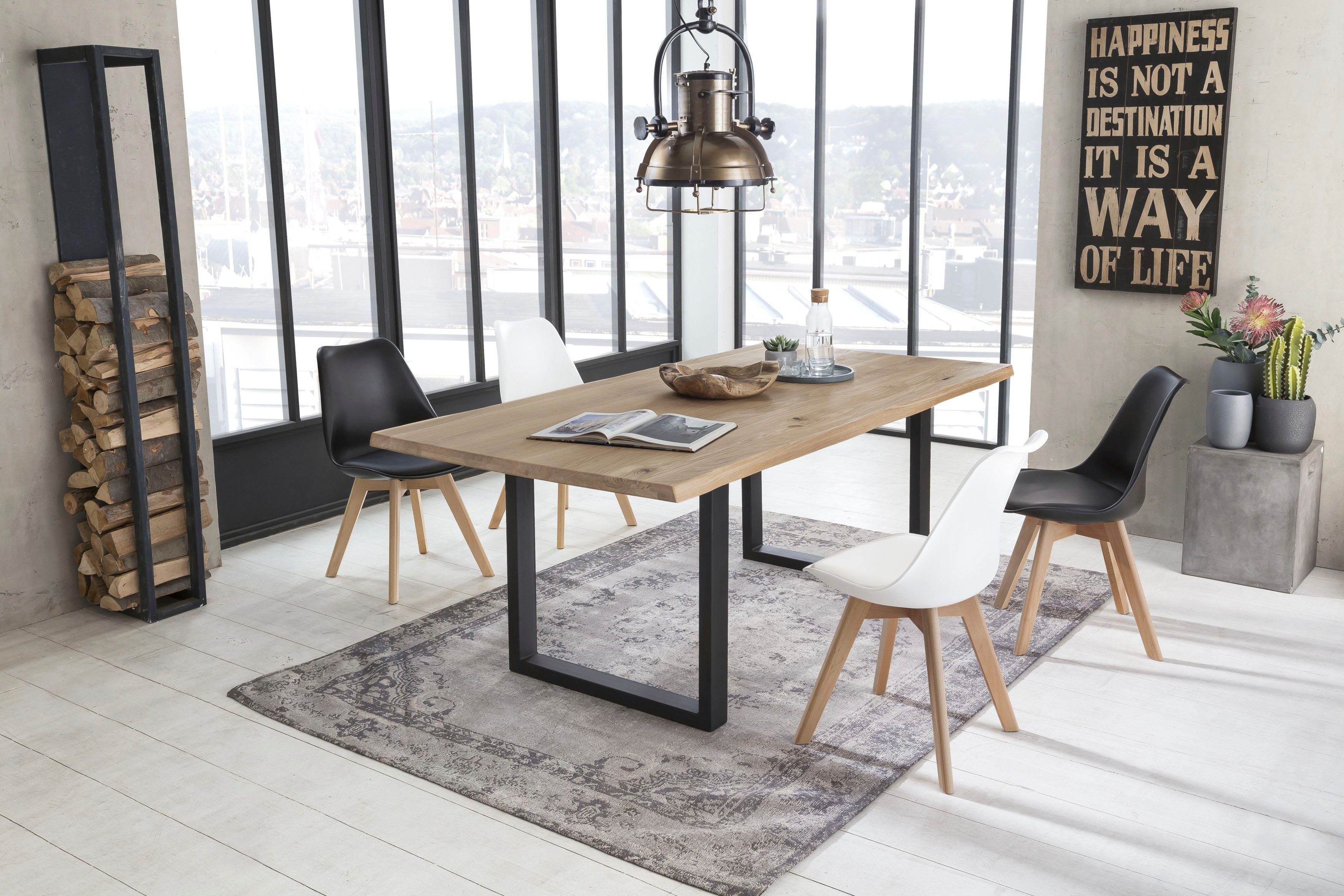 SIT Eettafel Tops&Tables met tafelblad van wildeiken, met boomstamrand, vintage
