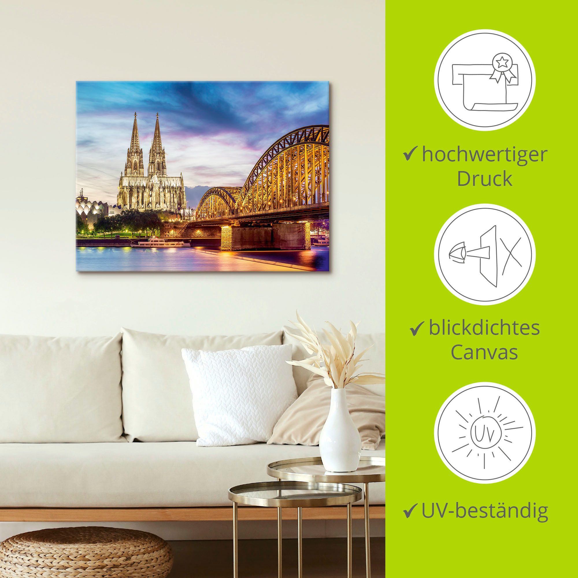 Artland Artprint Domkerk en brug in Keulen als artprint op linnen, poster in verschillende formaten maten