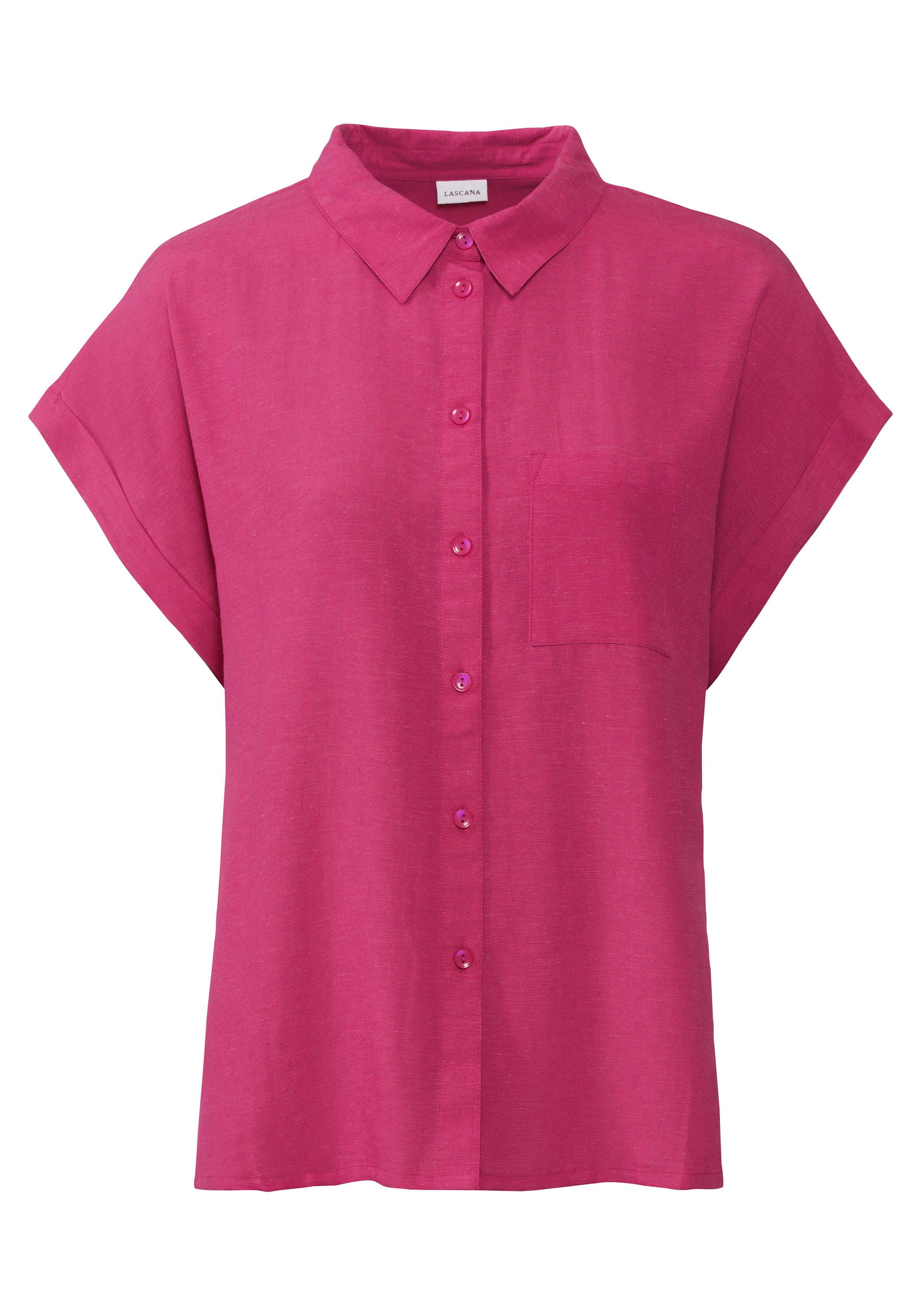 Lascana Overhemdblouse van mix van linnen met knoopsluiting, blouse met korte mouwen, linnen blouse