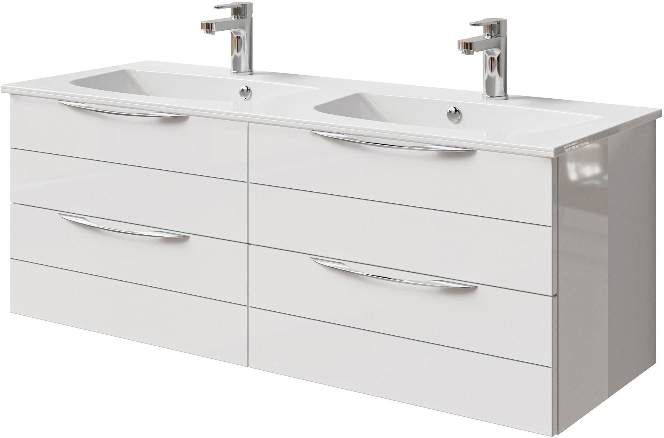 Saphir Wastafelonderkast Serie 6025 mineraalmarmeren wastafel met onderkast, 132 cm breed Dubbele wastafel met 4 lades, hangend, verschillende