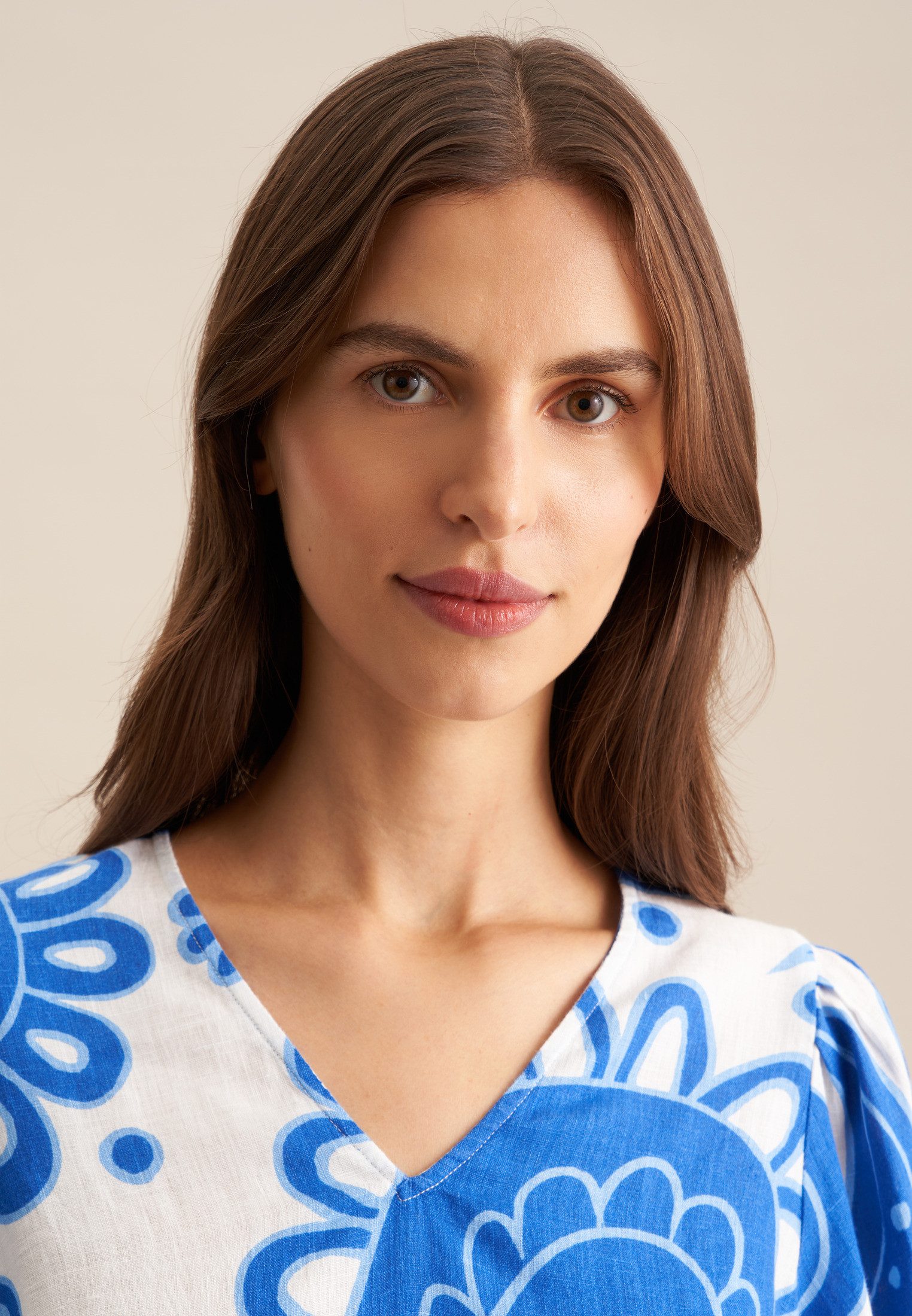 seidensticker Shirtblouse Zwarte roos 3/4-mouw v-hals paisley