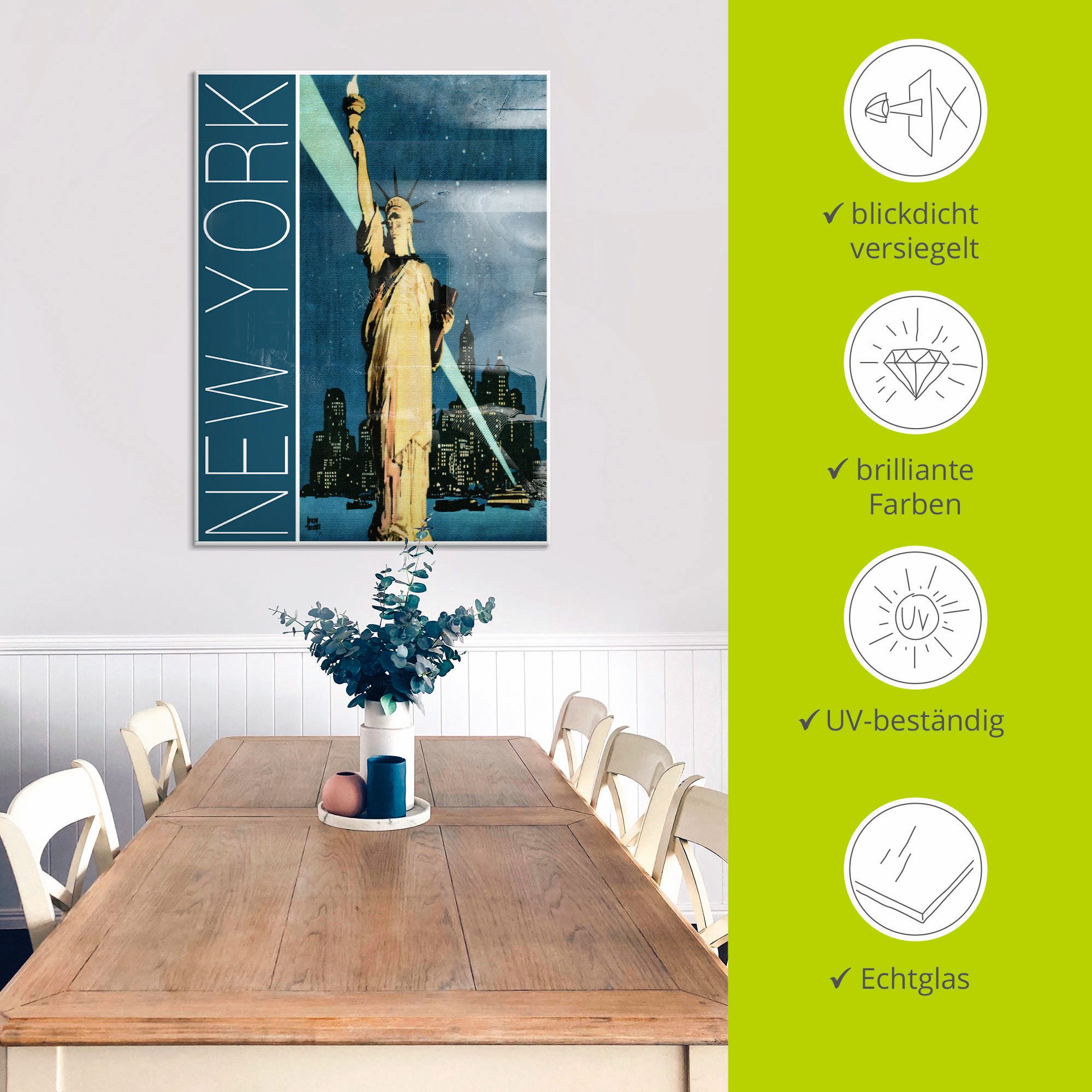 Artland Print op glas New York vintage reisaffiche