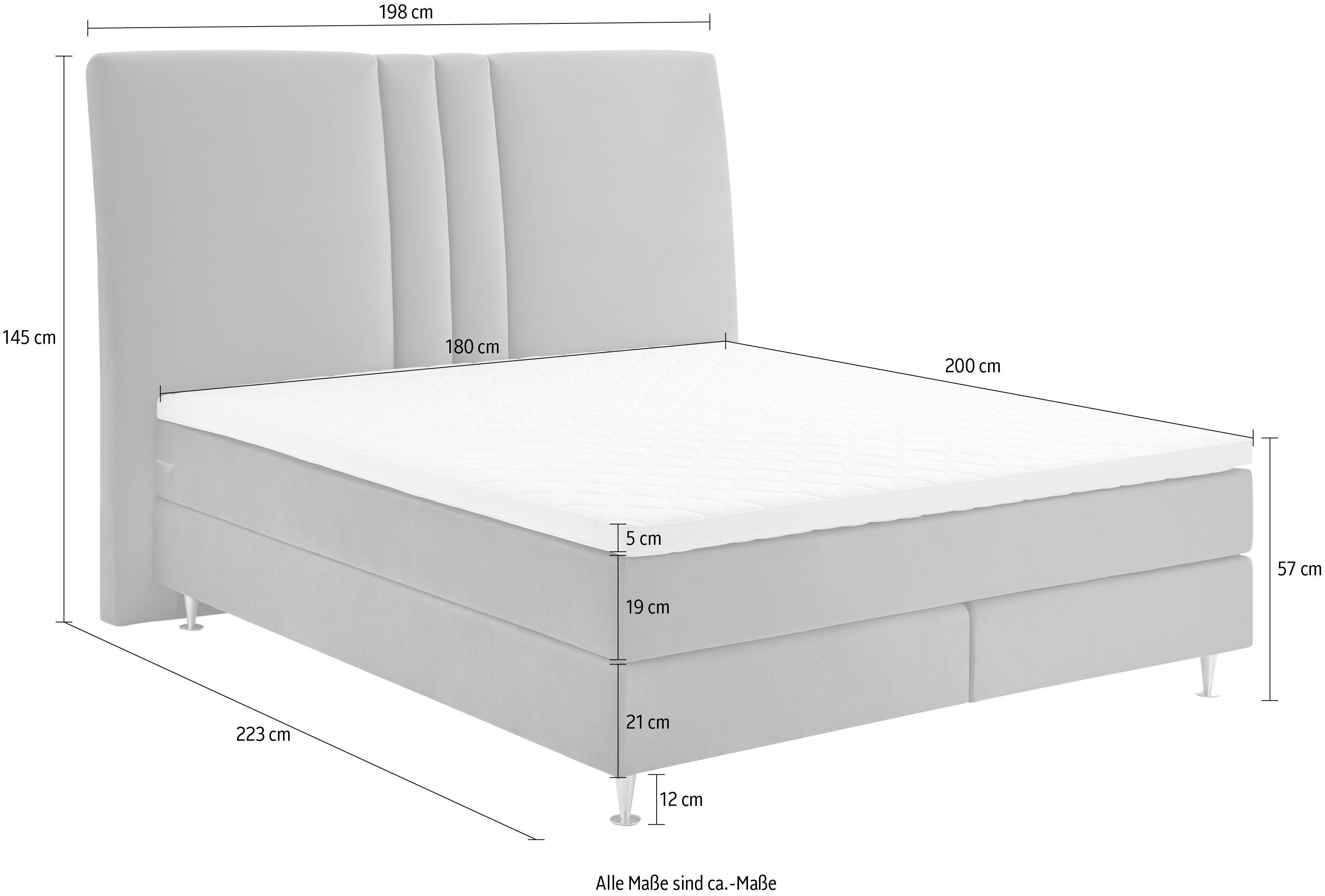 ATLANTIC home collection Boxspring Rita met topmatras en hoog hoofdbord