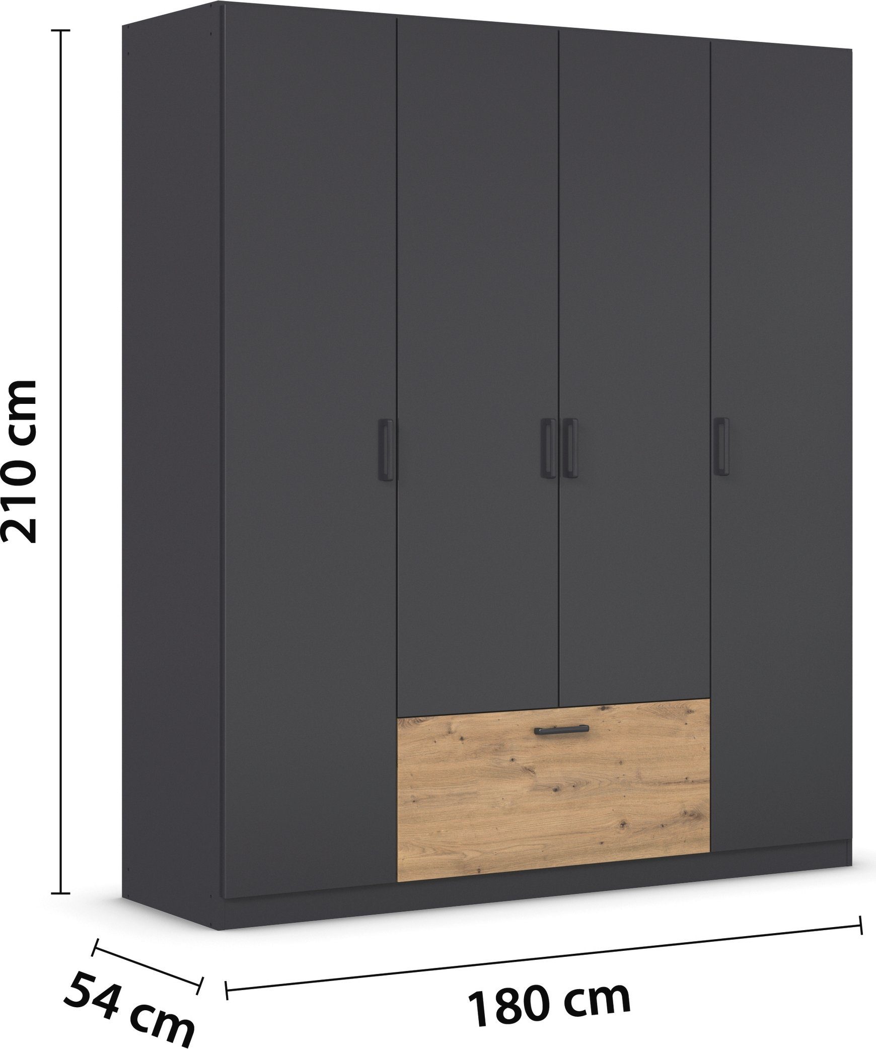 rauch Draaideurkast Kledingkast kast garderobe waskast BARI met lades in het midden, moderne greep in grijs metallic made in germany