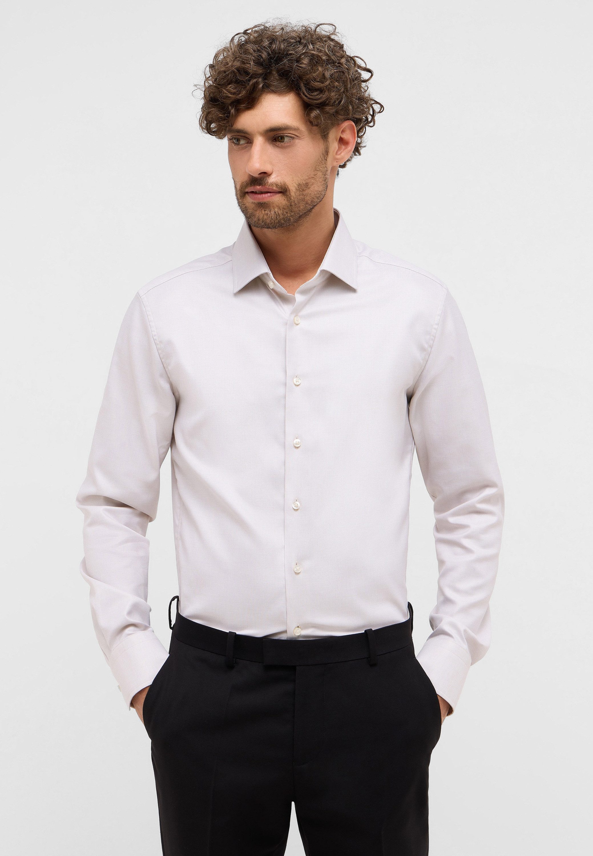 Eterna Overhemd met lange mouwen Slim fit NON IRON (strijkvrij) heren overhemden maat 42 beige