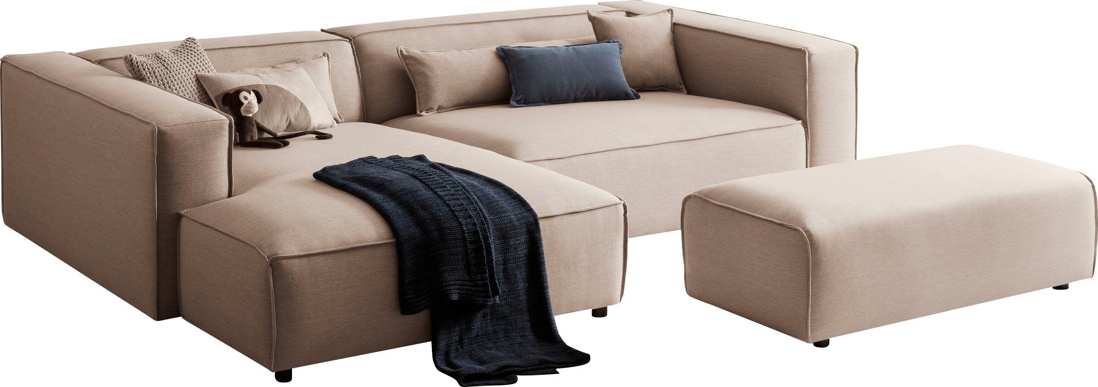 LeGer Home by Lena Gercke Hoekbank PIARA XXL, L-vorm met slaapfunctie, Big-sofa in cord of linnenlook Hocker verstelbaar tot slaapbank