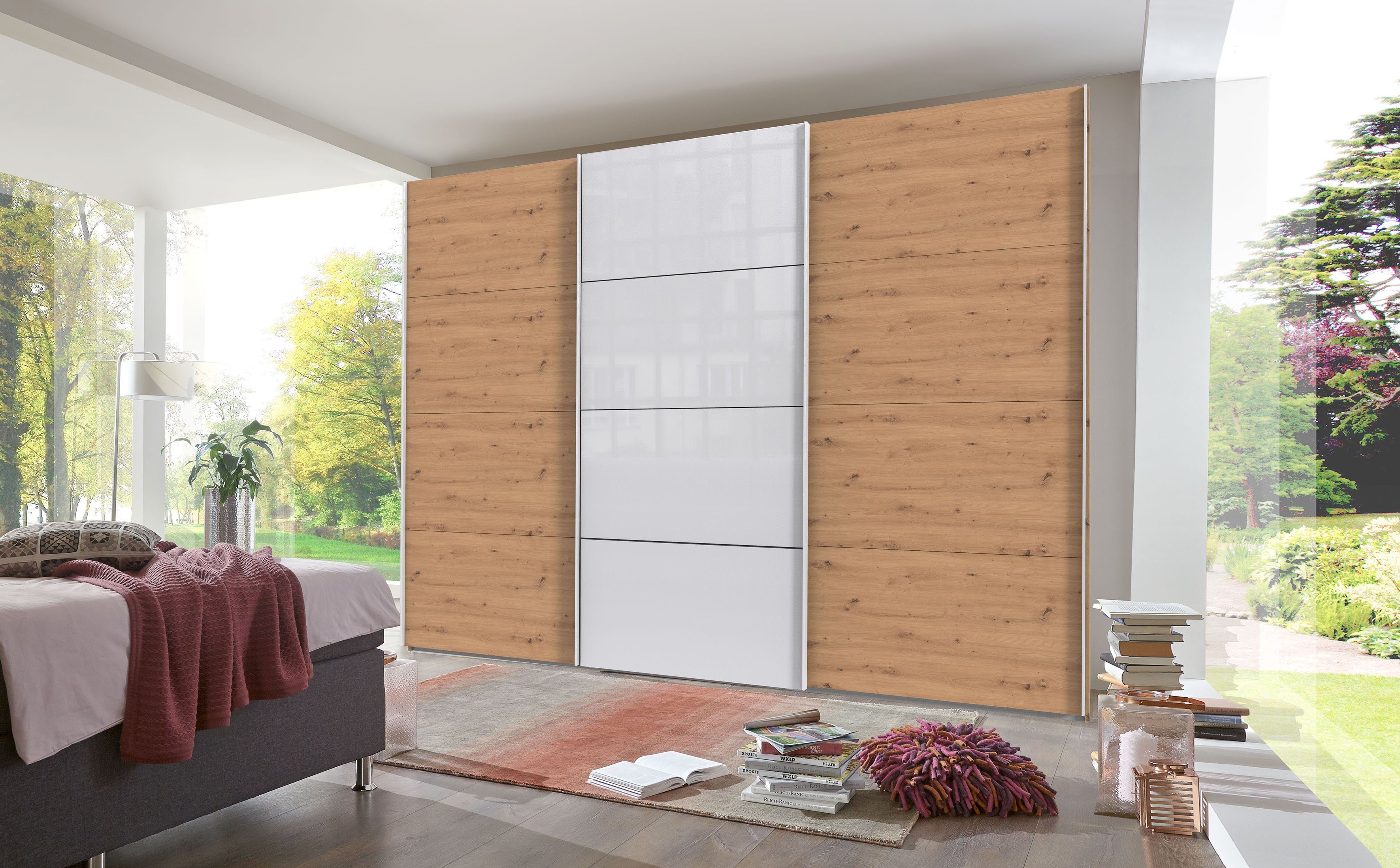 Wimex Zweefdeurkast Norderstedt Inclusief 2 stoffen dozen en 2 extra planken, met glasdeur