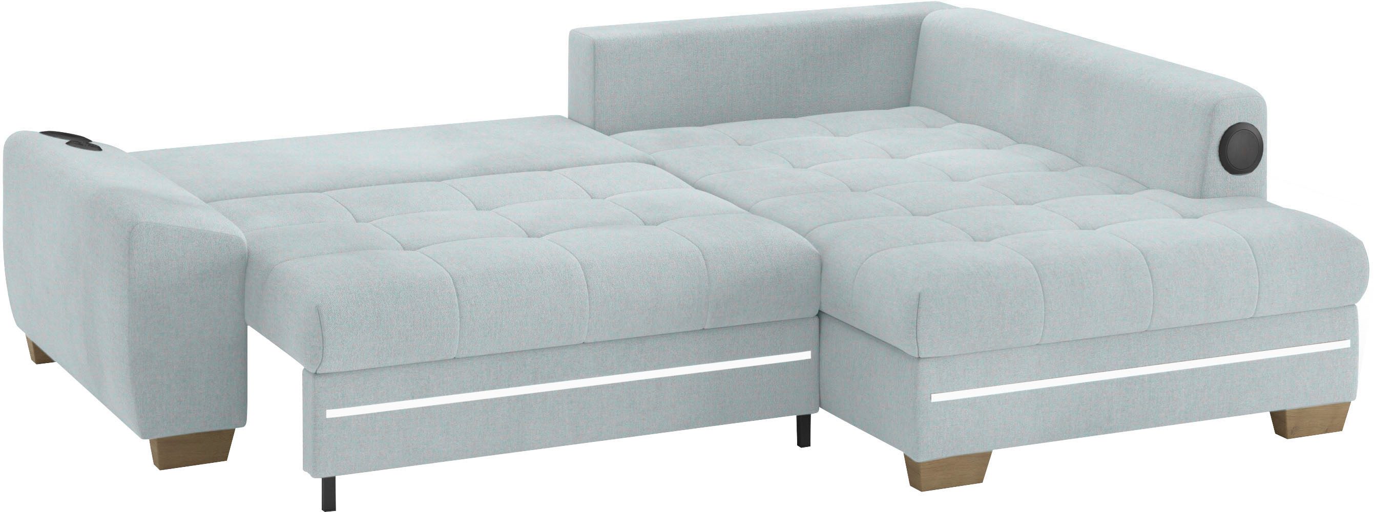 Mr. Couch Hoekbank Nikita II, L-vorm met koudschuim, rgb-led, geluidssysteem, optioneel met bed, bedlade