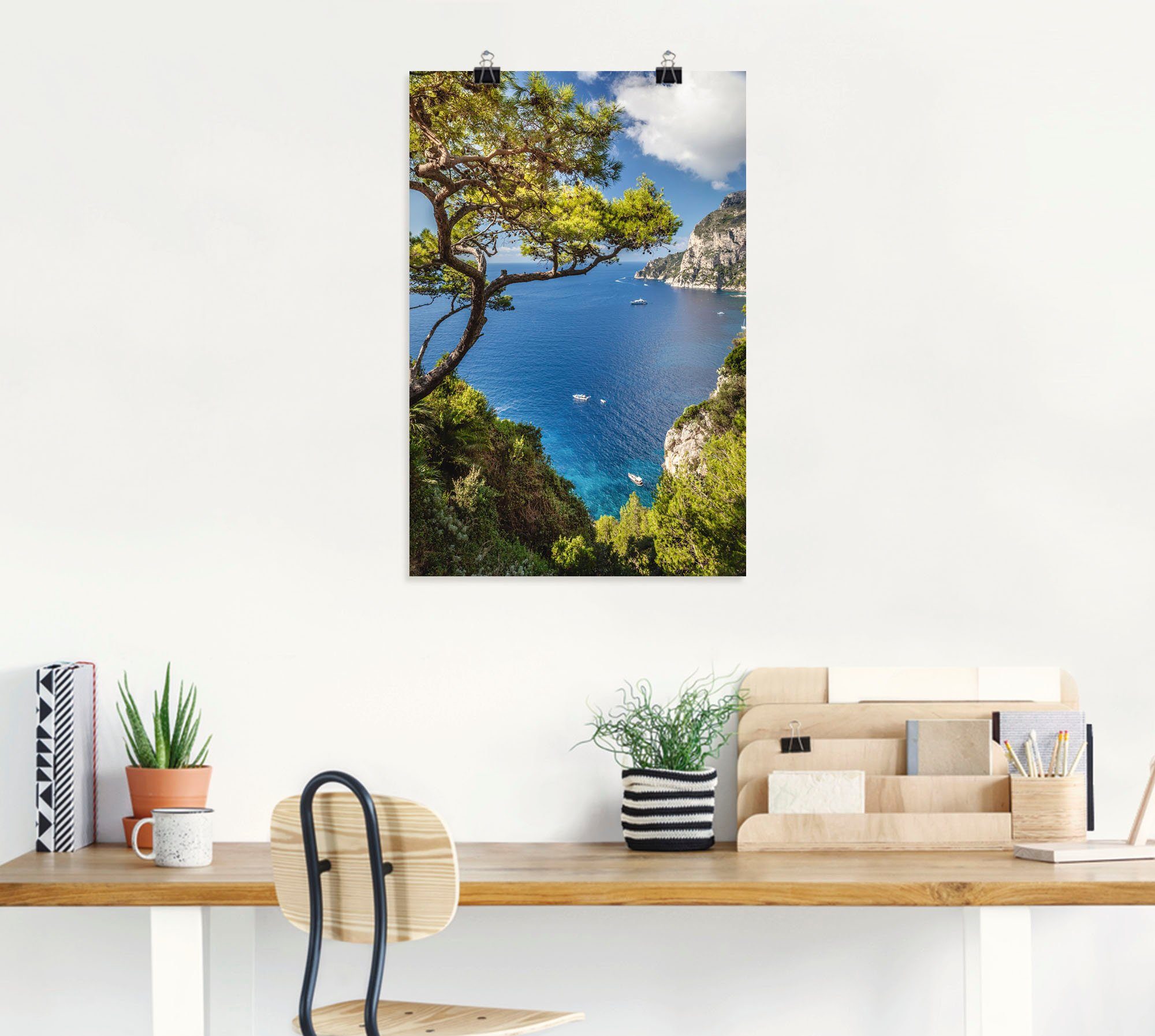 Artland Artprint Punta de Masullo, eiland capri, Italië als artprint van aluminium, artprint voor buiten, artprint op linnen, poster, muursticker