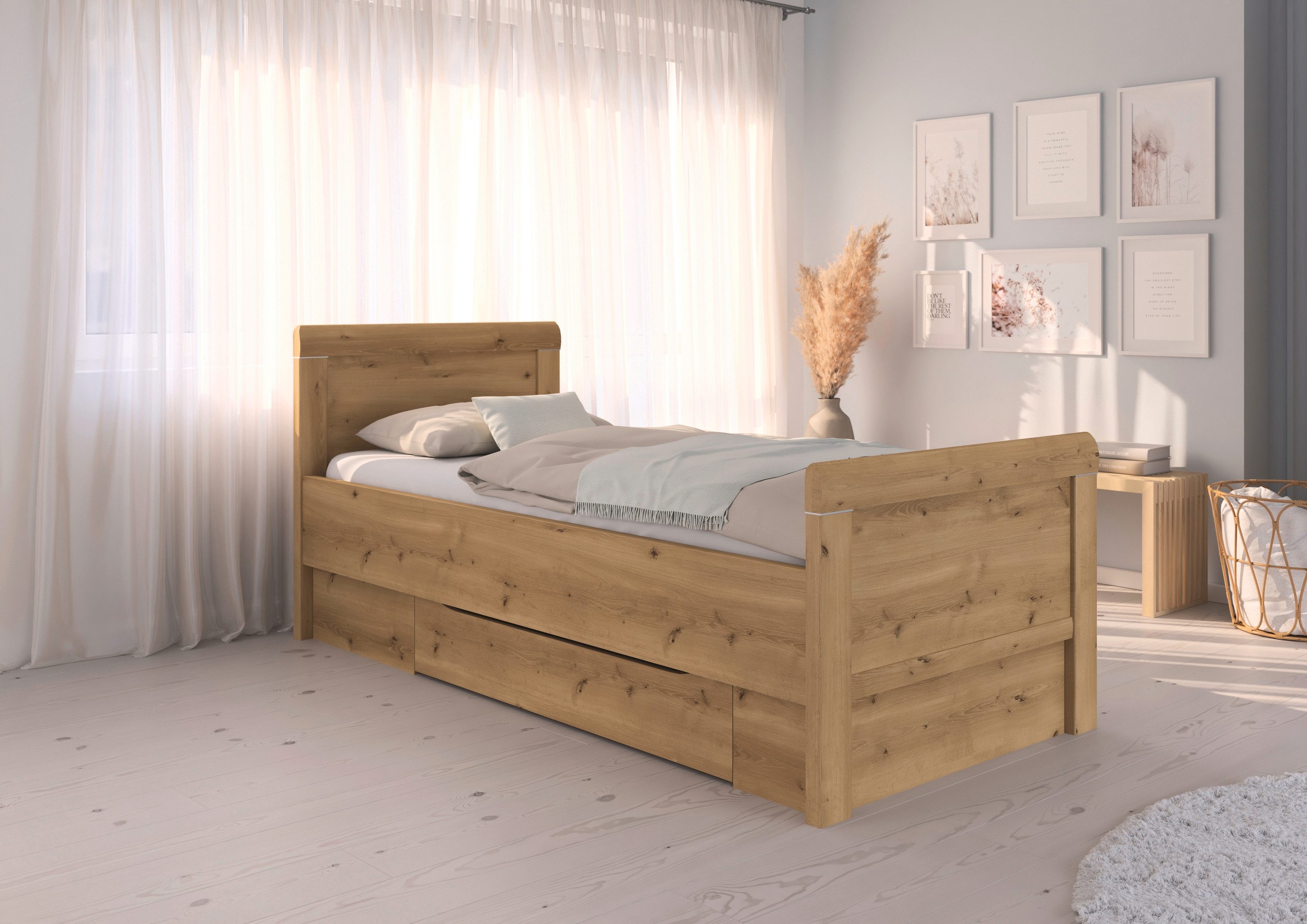 rauch Ledikant met bergruimte Bed Eenpersoons Stollenbed Bedkasten EVELYN in comfortabele hoogte met houten hoofdeinde en lades made in germany