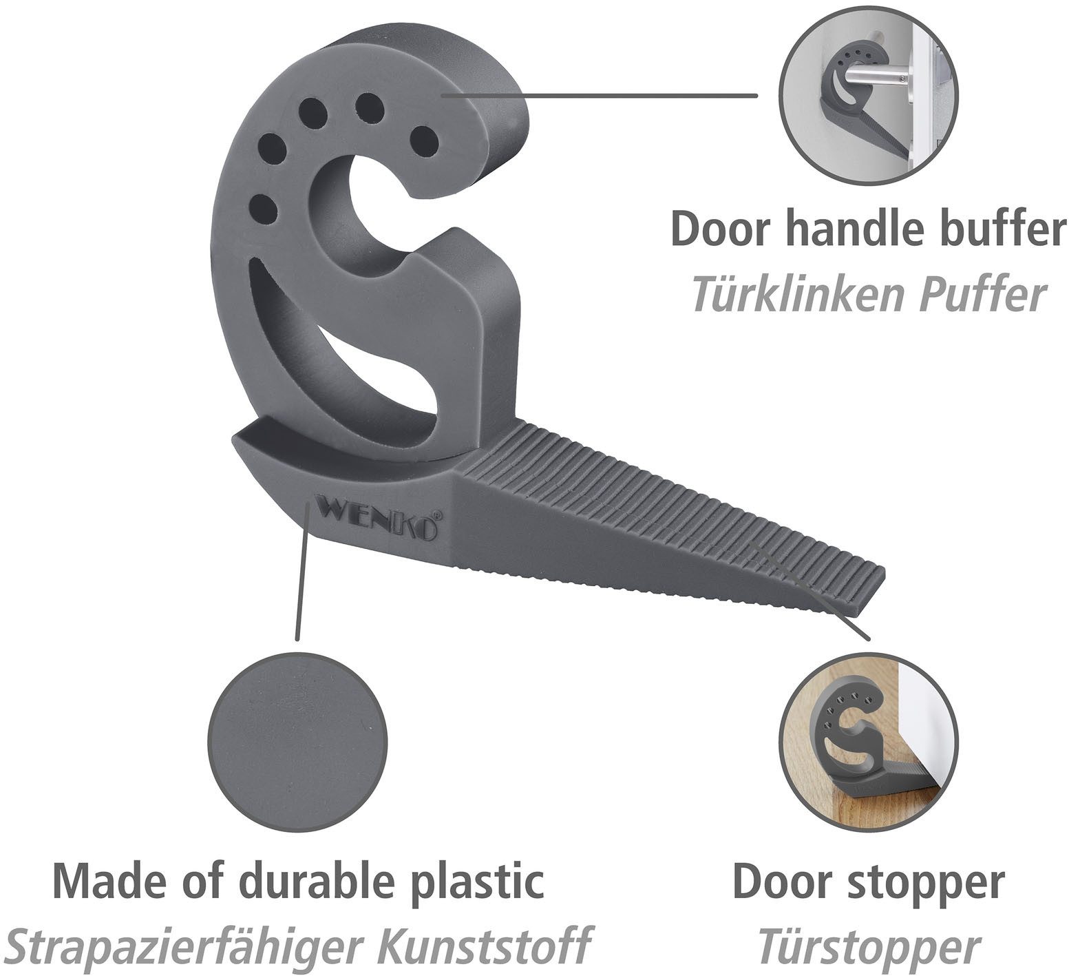 WENKO Raamstopper Model Multi-STOP® antraciet Klembeveiliging, deurstopper van kunststof (set, 4 stuks)