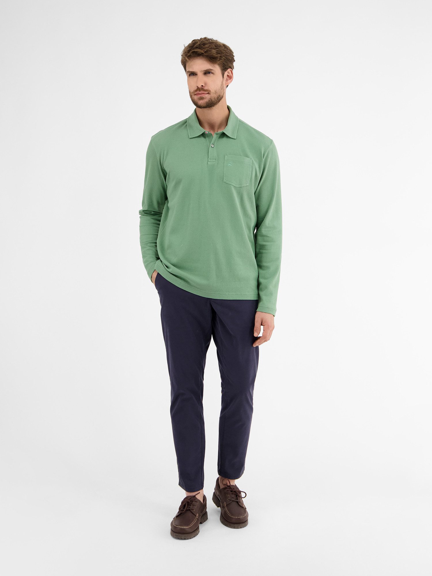Lerros Shirt met lange mouwen LERROS heren langarmpolo in wafel-piqué