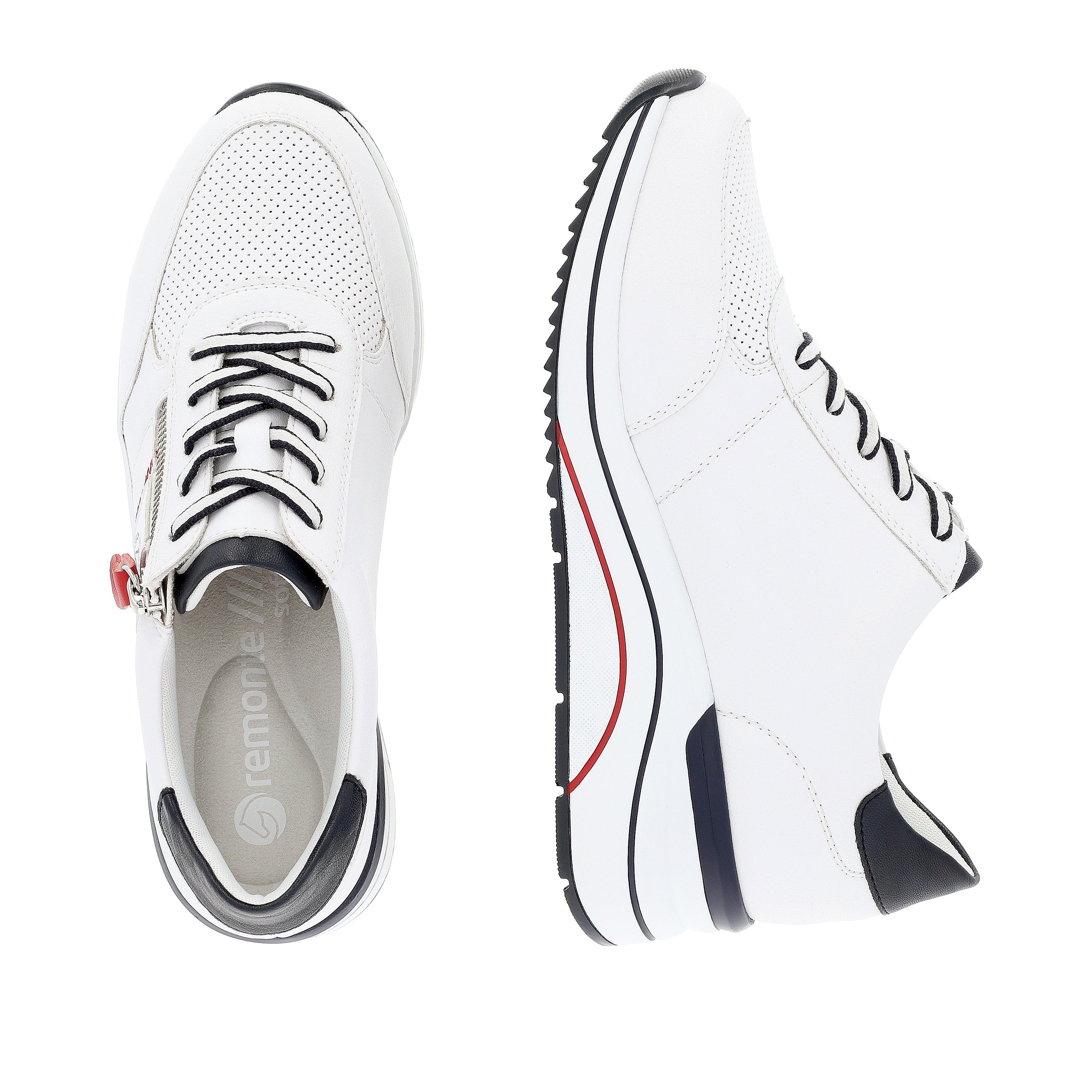 Remonte Sneakers met sleehak , vrijetijdsschoen, lage schoen, veterschoen met metallic contrastaccenten