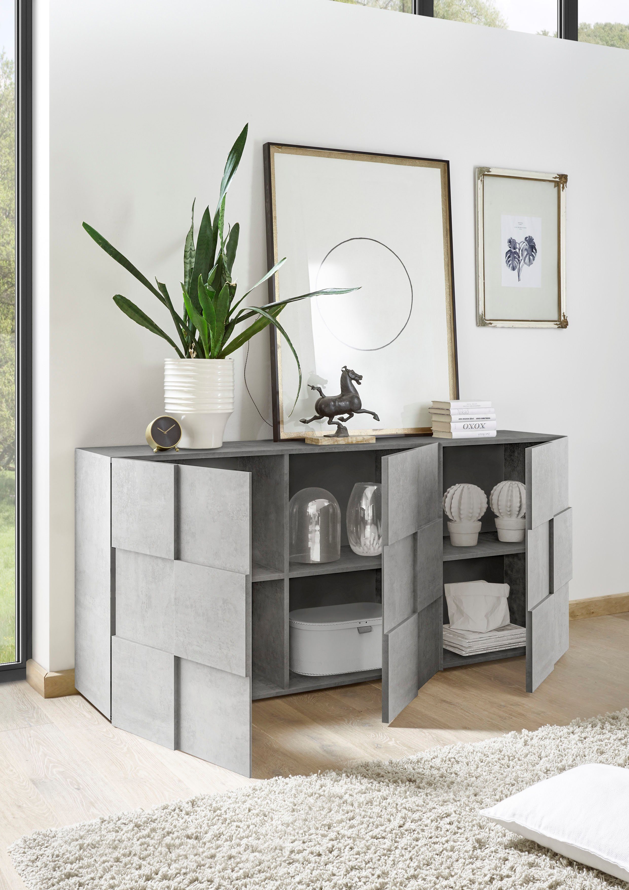 INOSIGN Dressoir Dama Breedte 181, Commode 3 deuren, Dressoir Front in 3D-uiterlijk, veel opbergruimte, verschillende kleuren