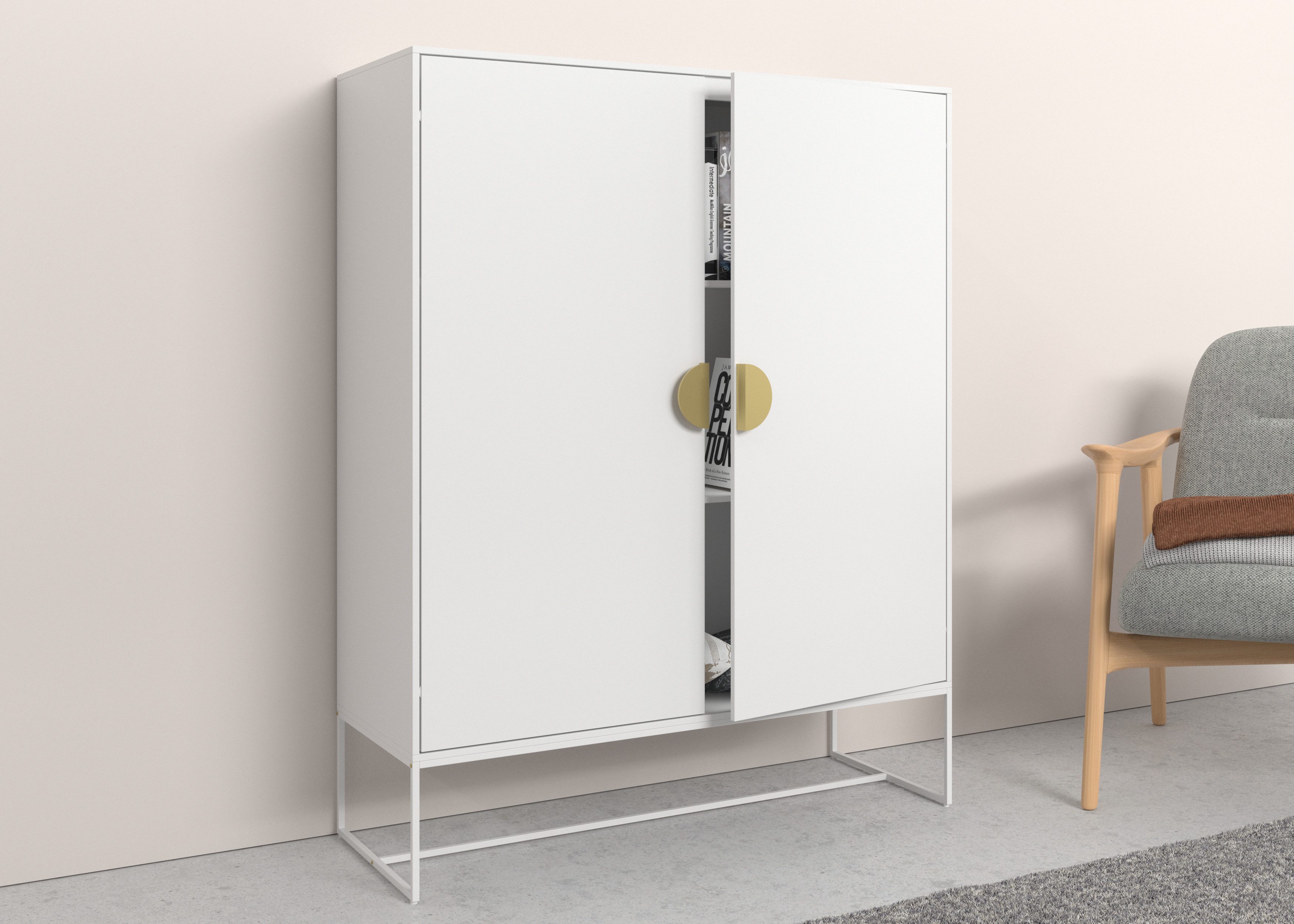 Places of Style Highboard Abito Middenkast met draaiduren en 2 planken, breedte 90 cm highboards wit