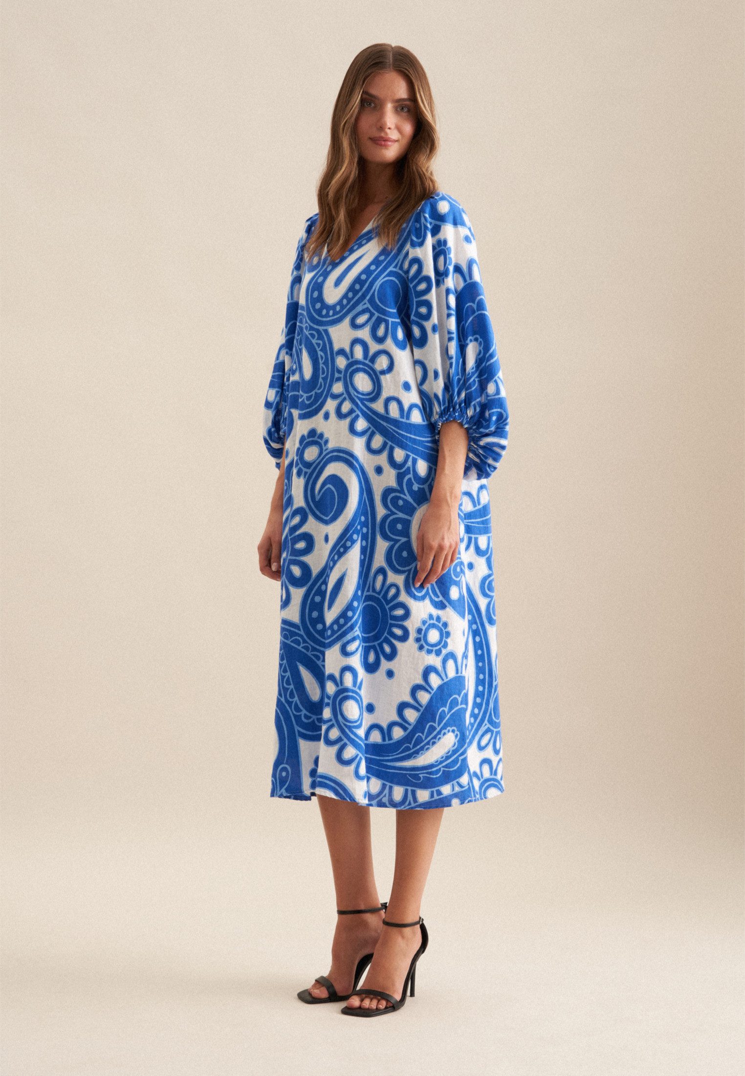 seidensticker Zomerjurk Zwarte roos 3/4-mouw v-hals paisley