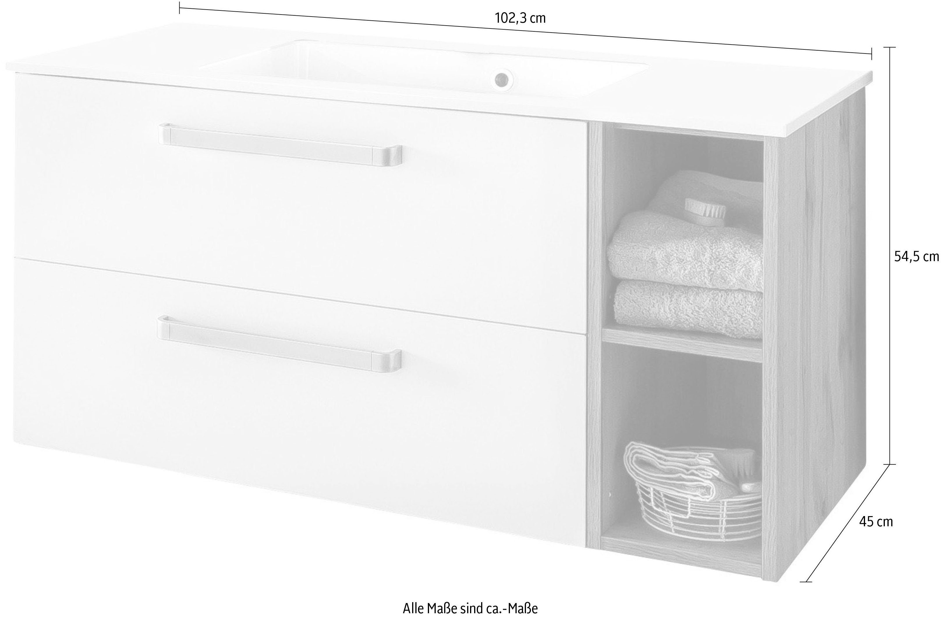 Schildmeyer Wastafelonderkast Malina Breedte 102 cm, met mineraalmarmeren wasbak