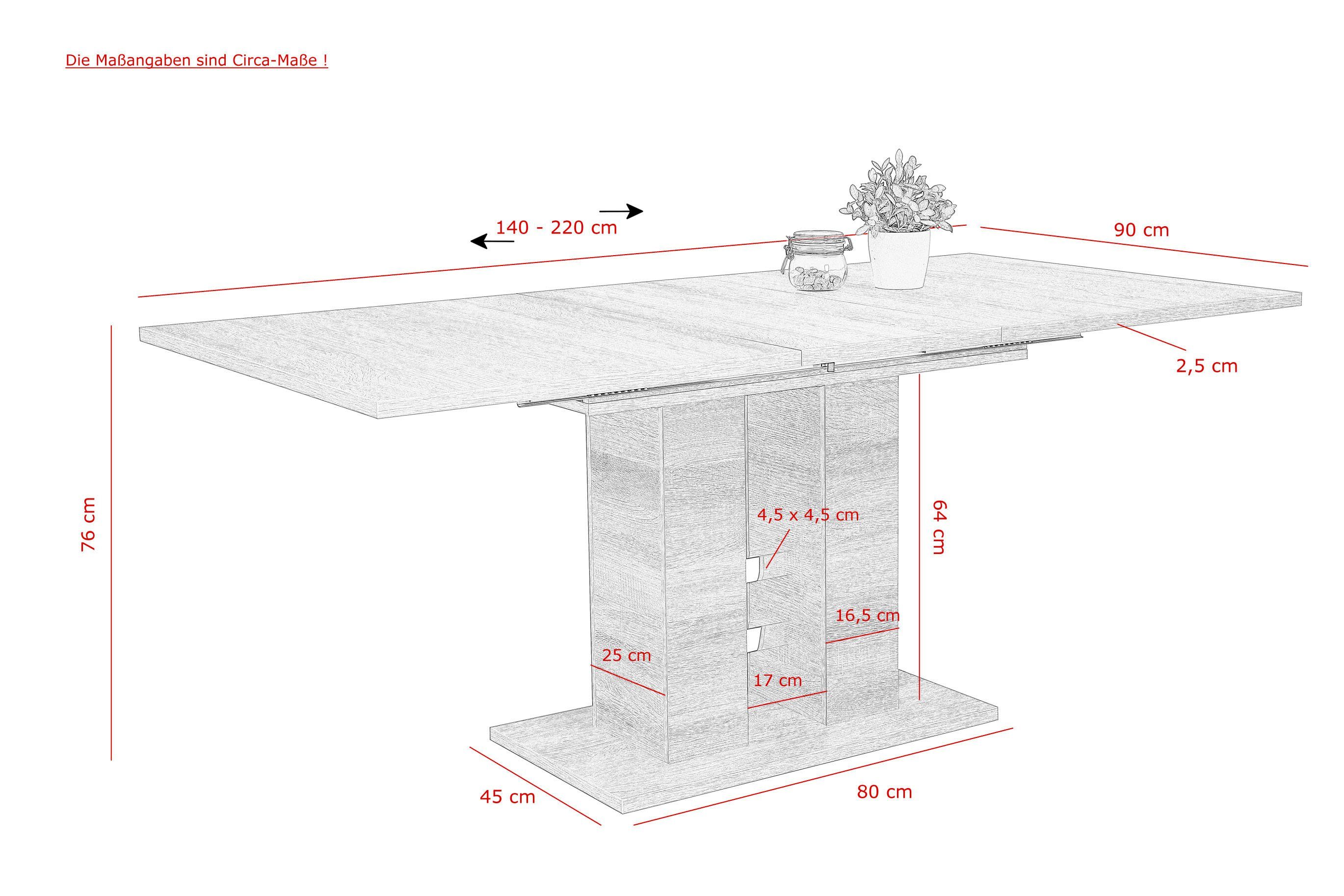 HELA Eethoek Ulla uittrekbaar 140 - 220 cm, edelstaal, 140 kg belastbaar (set, 5-delig)