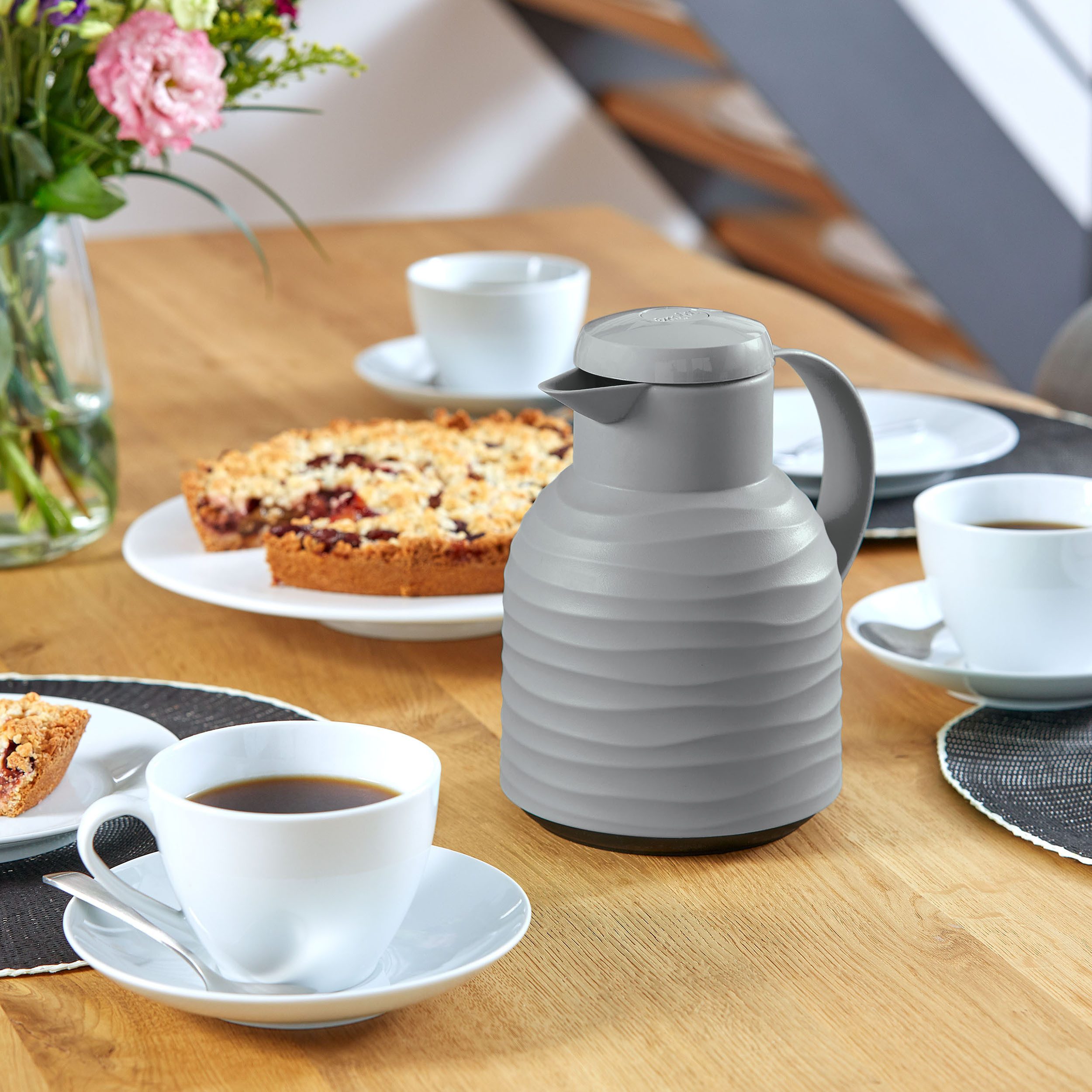 Emsa Thermoskan Samba Wave Made in Germany, 12u warm/24u koud, Quick-Press deksel, glazen fles