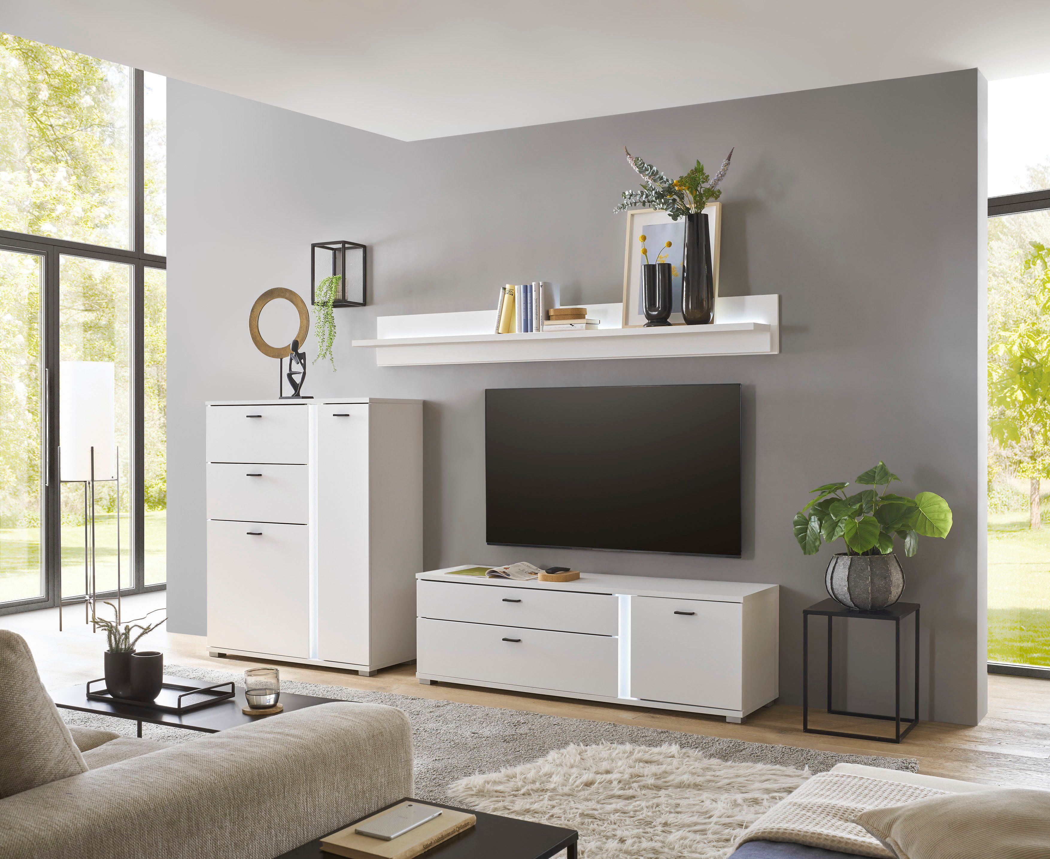 INOSIGN Highboard Long Island in moderne trendkleur, inclusief verticale verlichting, breedte 100 cm (1 stuk)