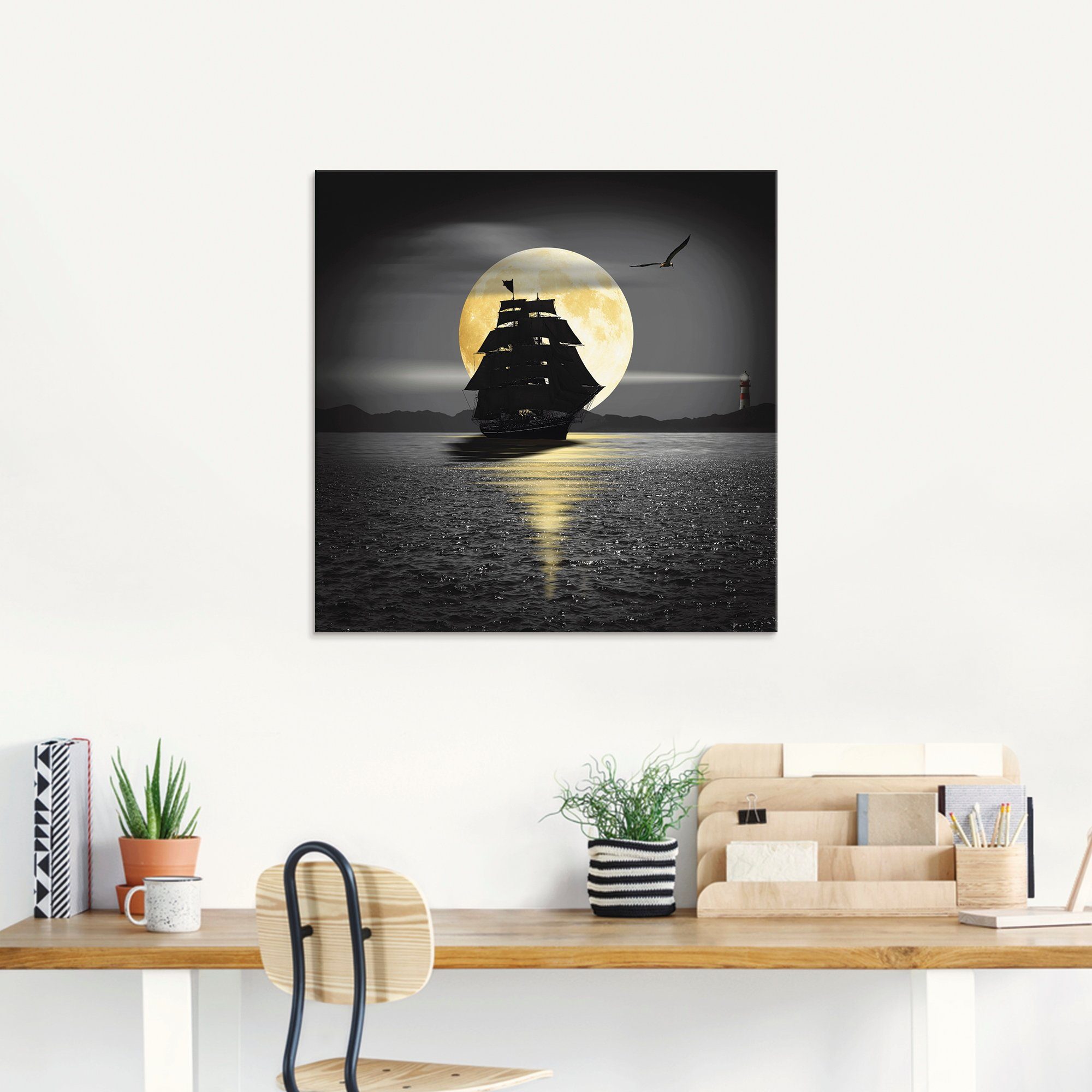 Artland Print op glas Een boot met zwarte zeilen