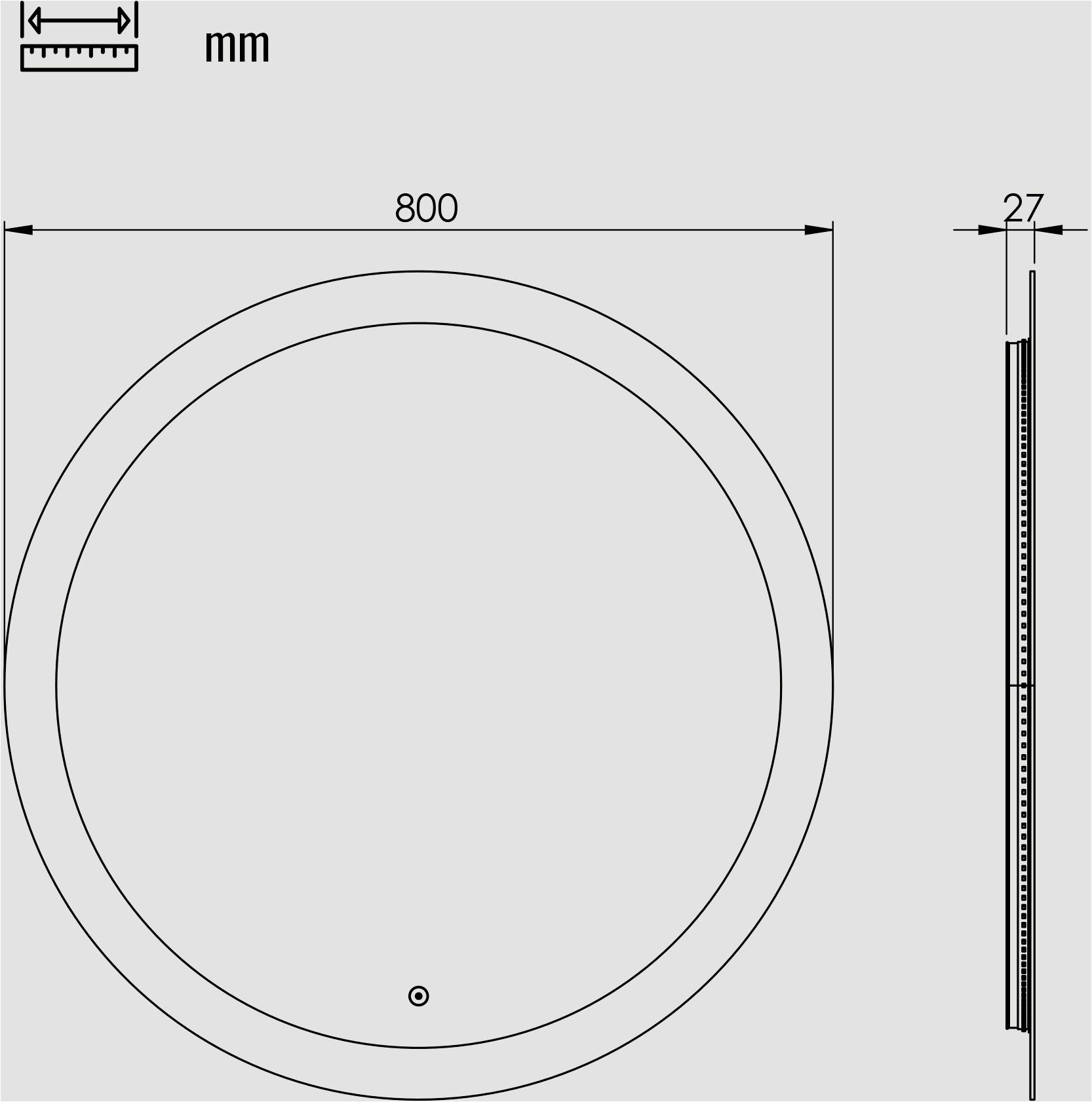 Loevschall Badspiegel Vega rond, badkamerspiegel met LED-verlichting, lichtspiegel Touchpanel voor Lichtbediening, Dimbare Spiegel, Deens Ontwerp (1 stuk)
