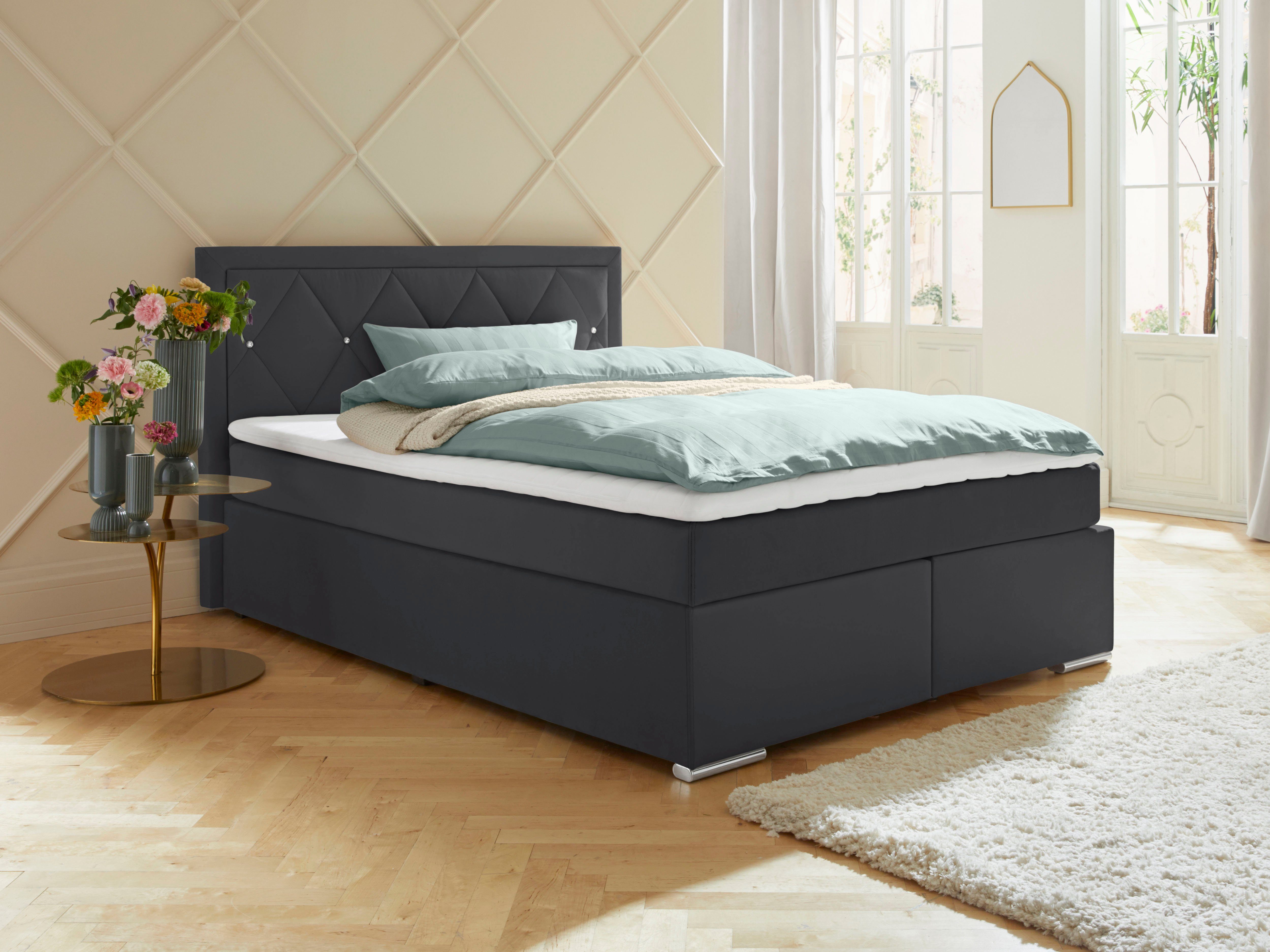 Leonique Boxspring Alfie, bestseller, optioneel met bedlade met strassteentjes in het hoofdbord, h2, h3 en h4 ter keuze