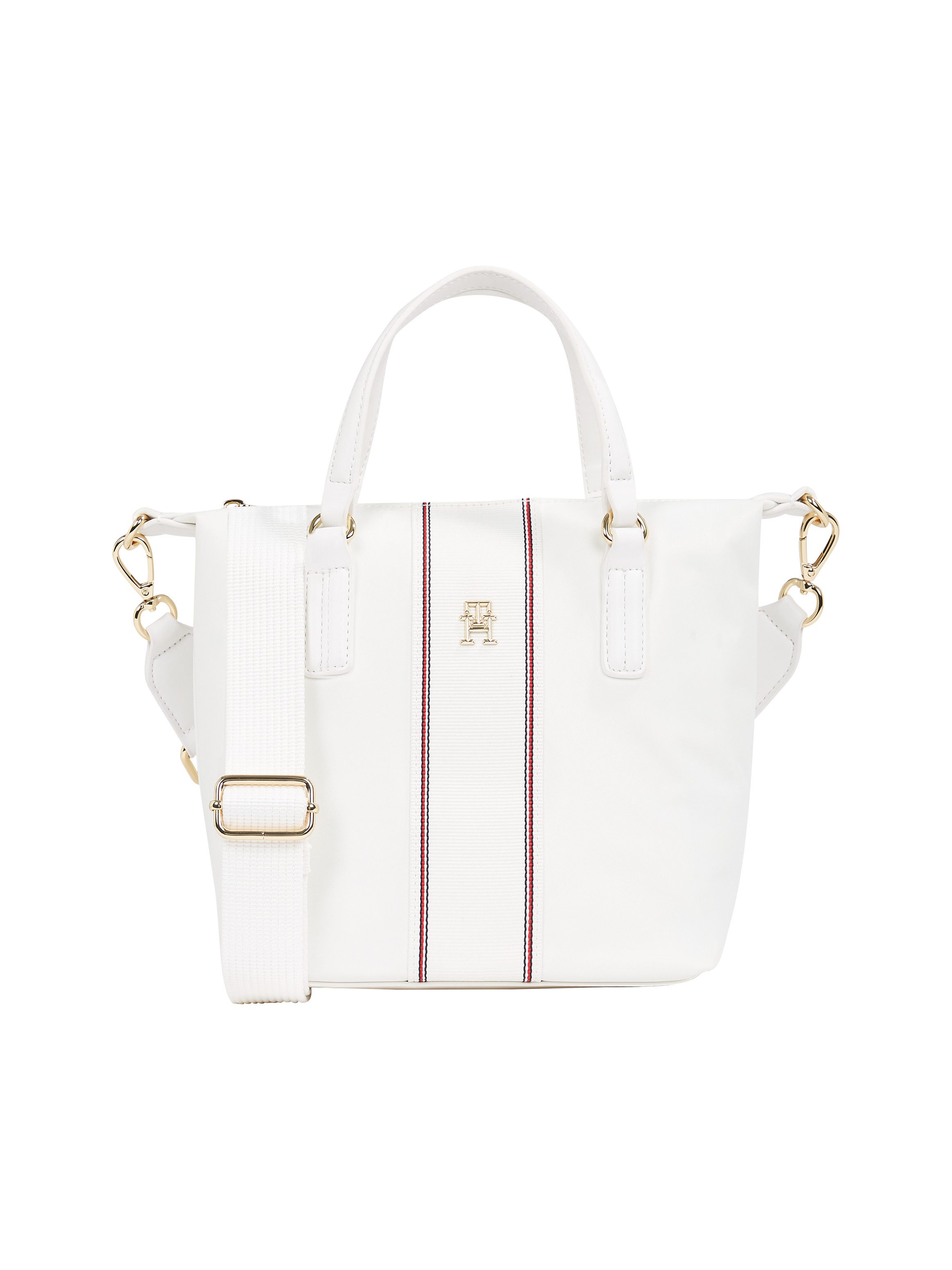 Tommy Hilfiger Draagtas POPPY SMALL TOTE CORP , dames schoudertas, handtas met kleurrijke rits dames strandtassen maat 24 cm beige