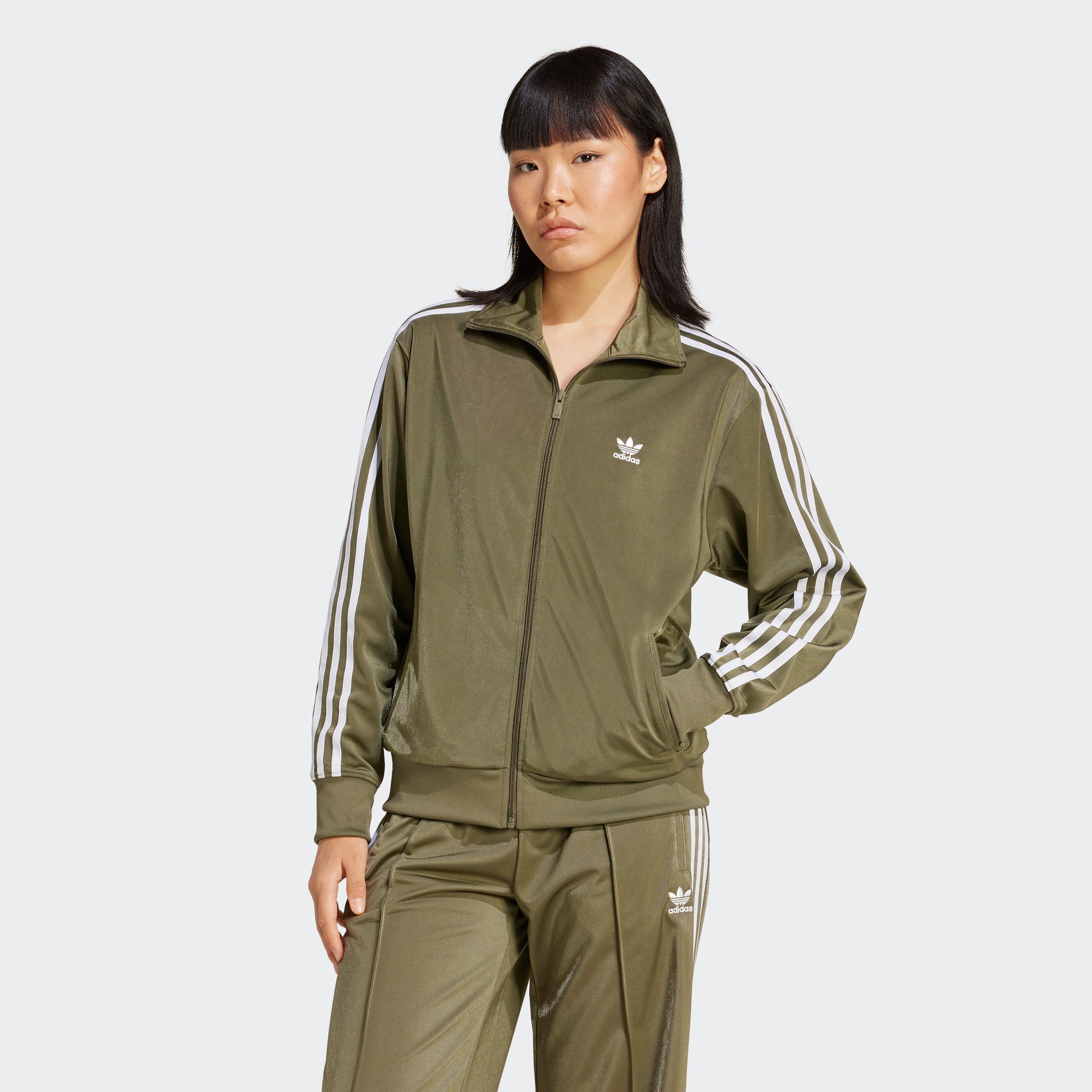 Adidas Originals Groene Zip Sweater Classics Loose Firebird Green Dames