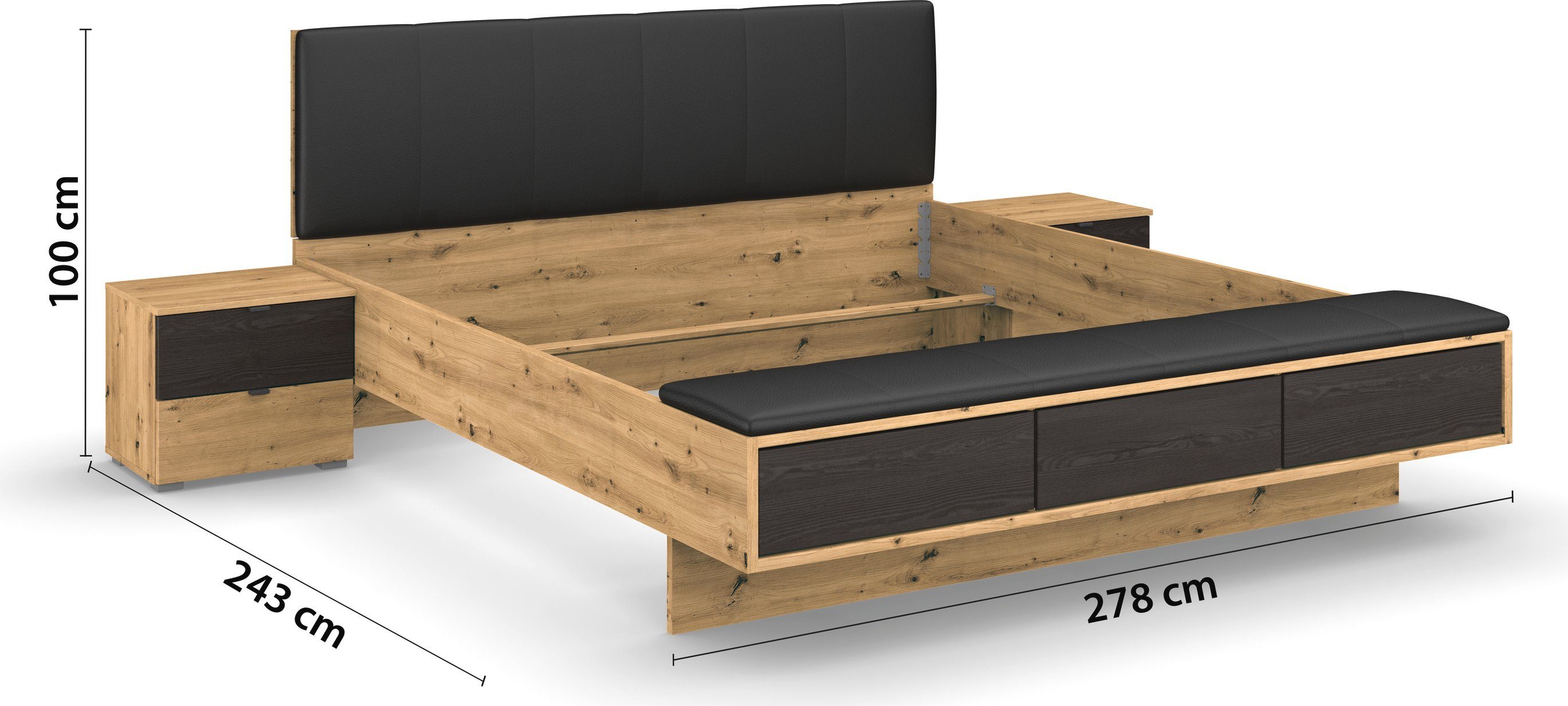 rauch Ledikant Bed Tweepersoons Futonbed APOLLON Nachttafel paar met elk 2 lades MADE IN GERMANY (set, 3-delig)