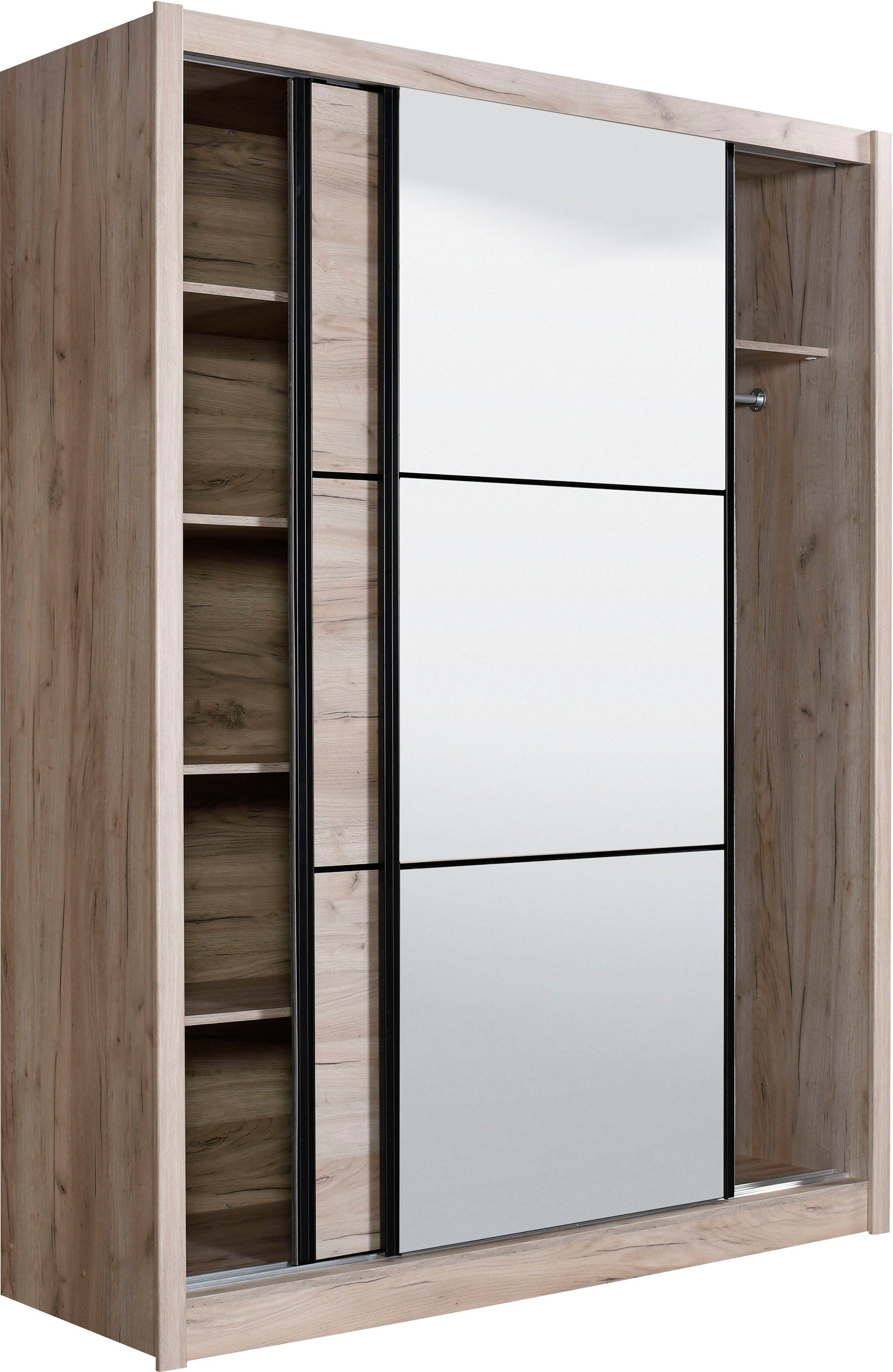 INOSIGN Zweefdeurkast Navara kledingkast met spiegel linnenkast garderobe met royale binnenuitrusting, fsc®-gecertificeerd, in 3 breedtes