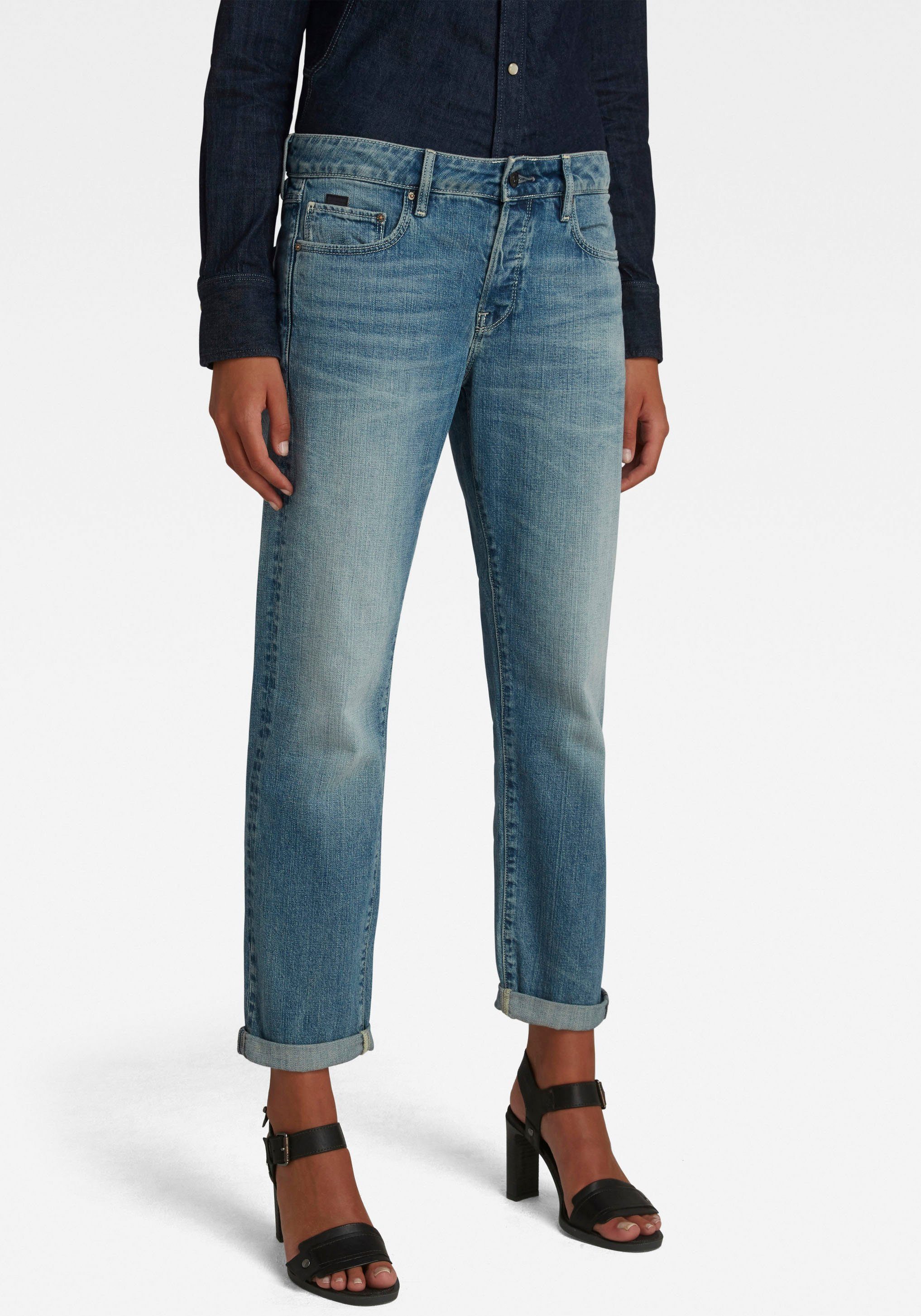 g-star raw boyfriendjeans met authentieke wassing met used effecten blauw