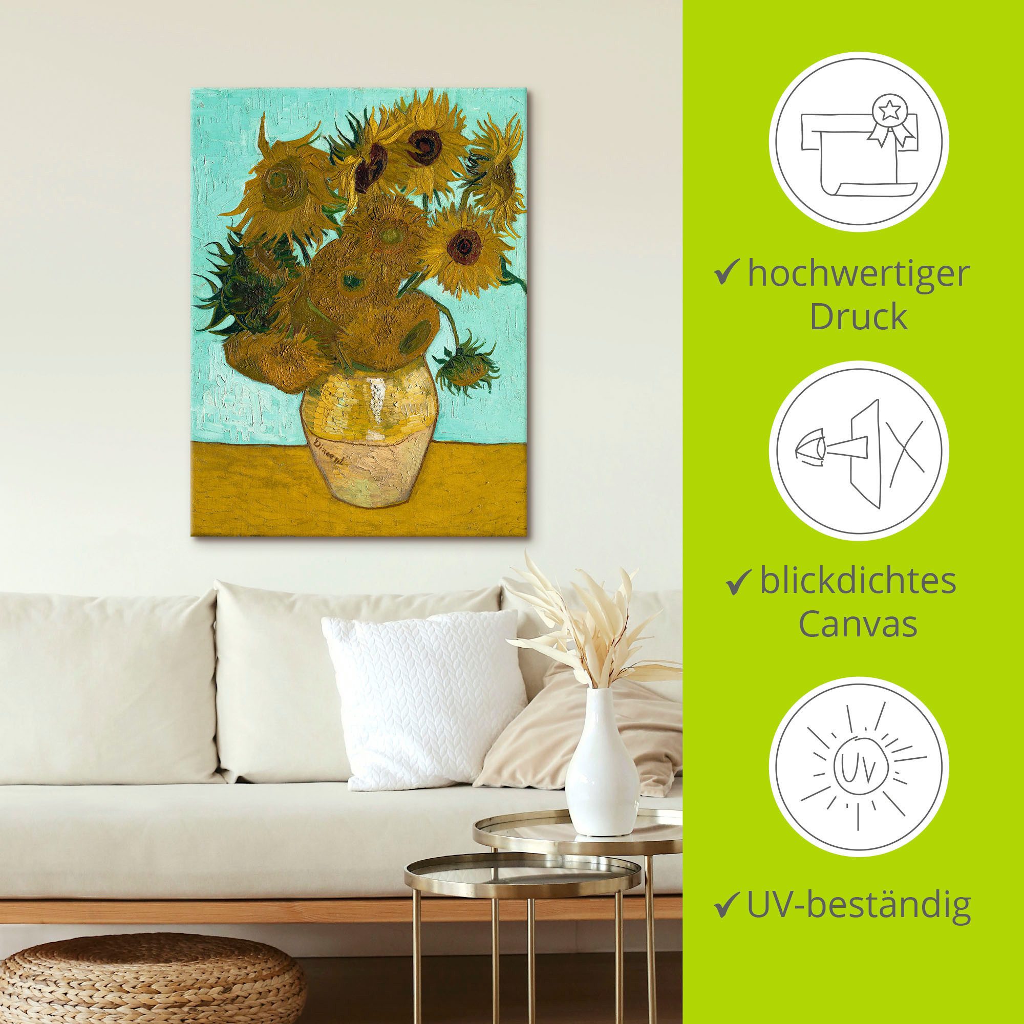 Artland Artprint Vaas met zonnebloemen. 1888 als artprint op linnen, poster, muursticker in verschillende maten