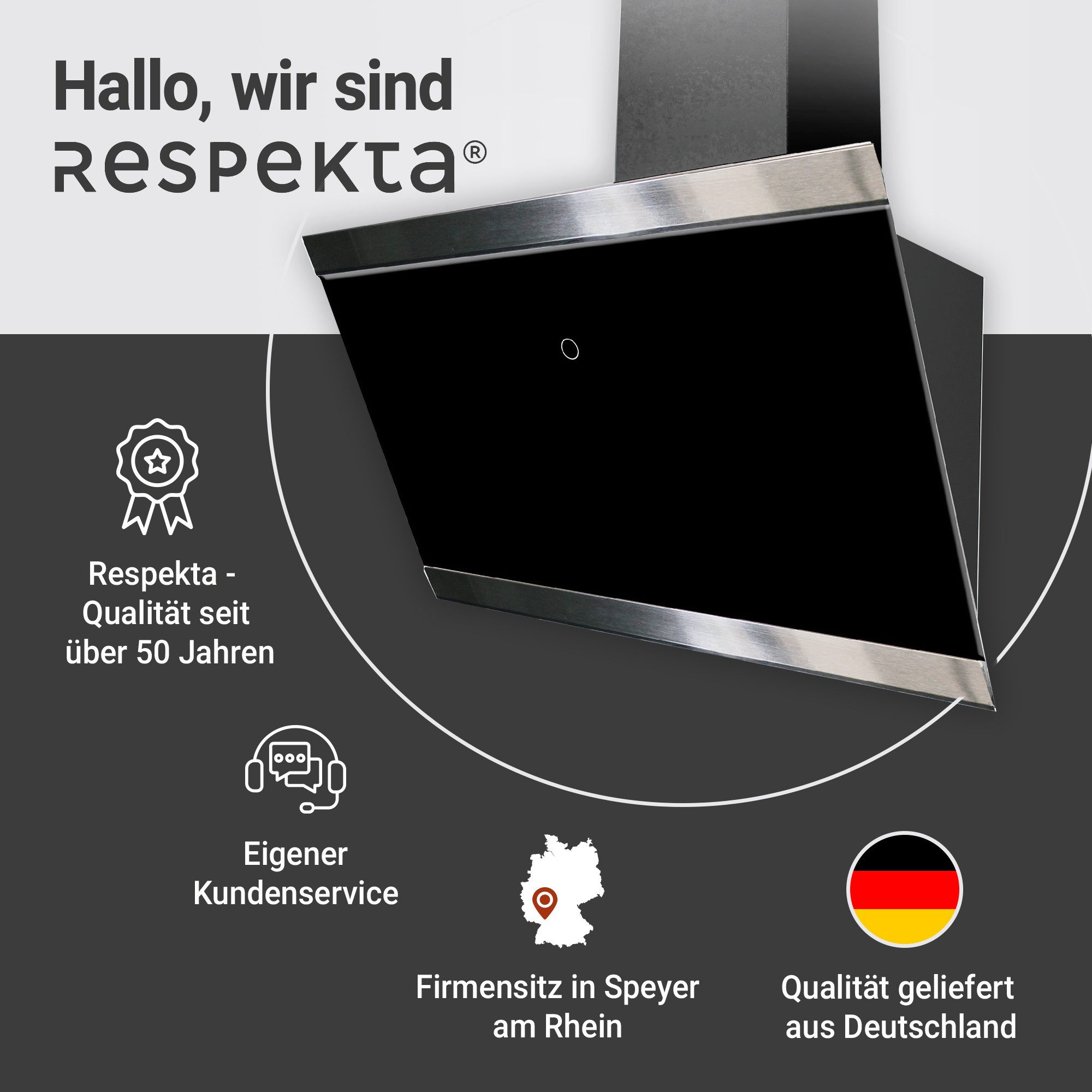 RESPEKTA Schuine wandkap CH89060S 60 cm, 9 vermogensniveaus, led-verlichting, geschikt voor afzuiging en recirculatie