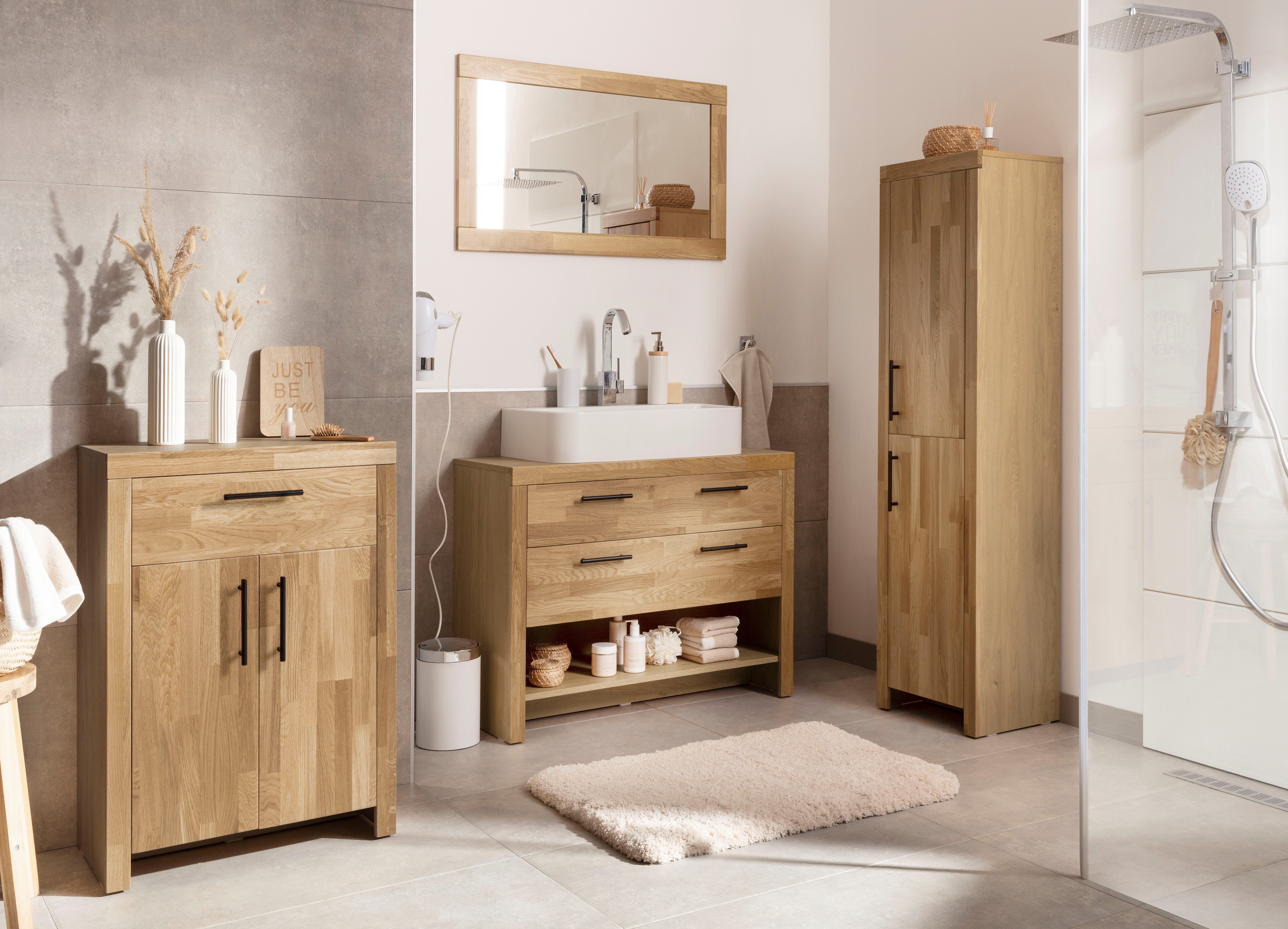 Home affaire Wastafelonderkast Satori Breedte 100 cm, fronten & lijst van eiken, klep en lade