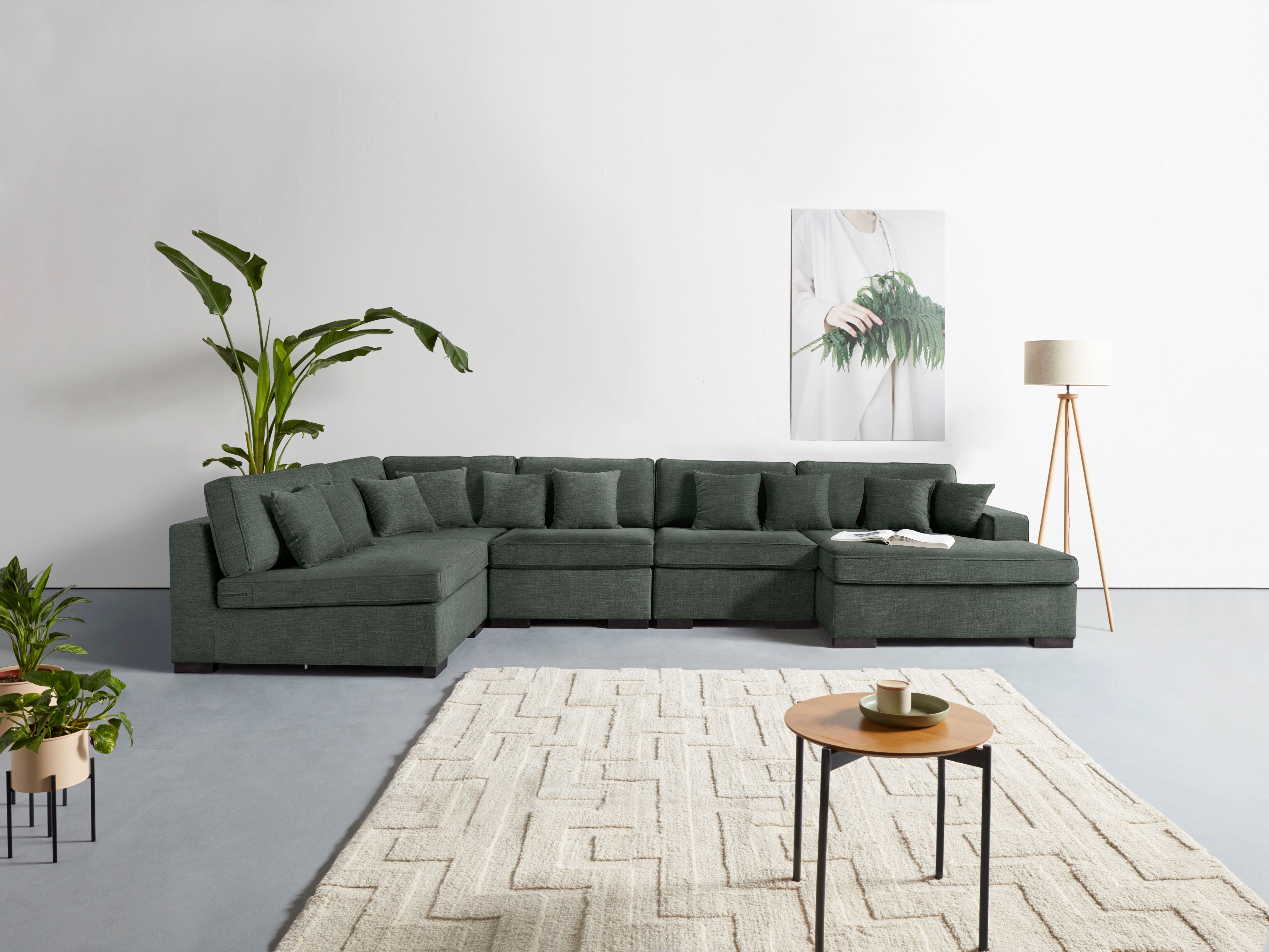 Guido Maria Kretschmer Home&Living Zithoek Skara U-vorm Loungebank met binnenveringsinterieur, in vele overtrekkwaliteiten grijs, zithoeken, Ottomane