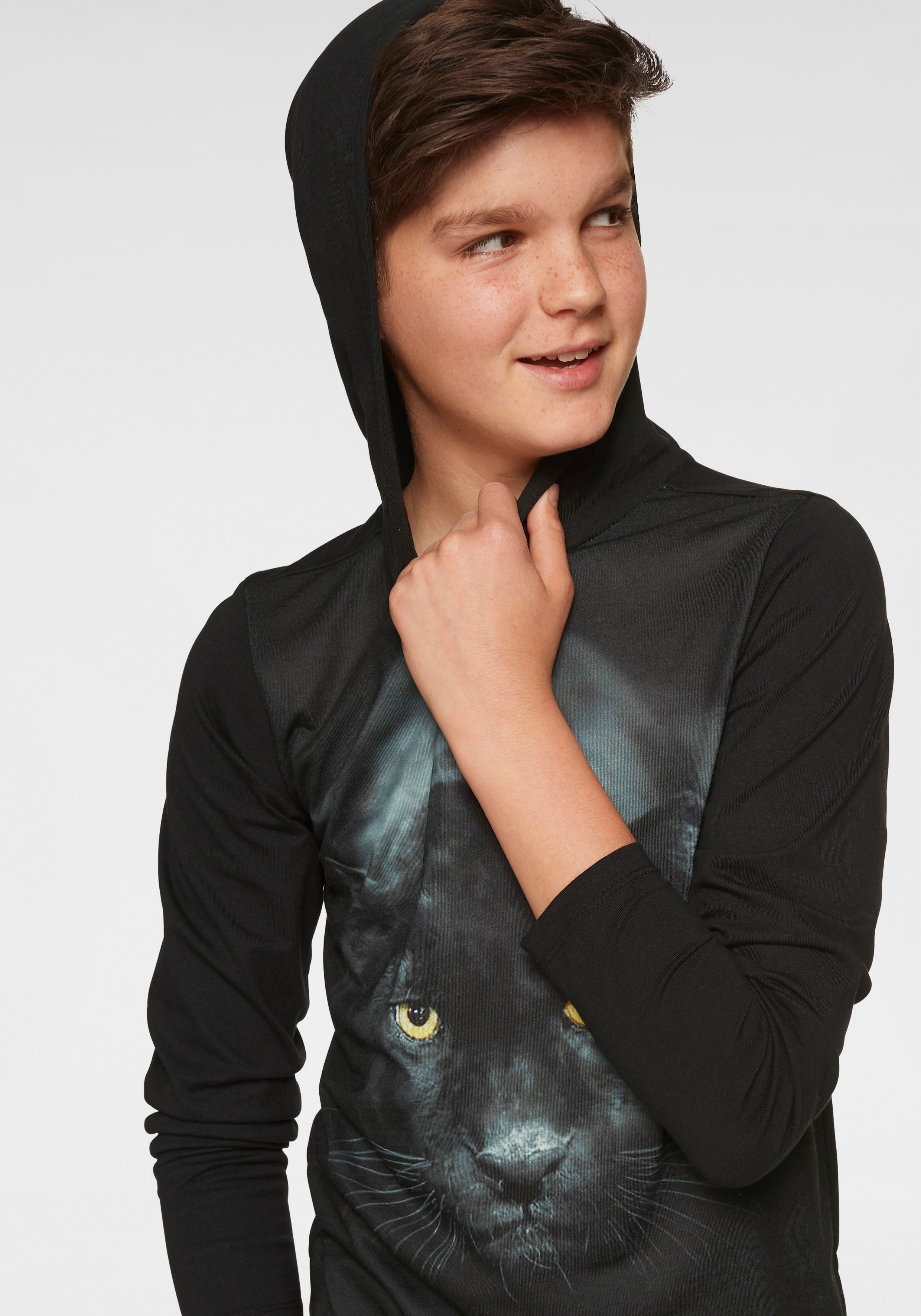 KIDSWORLD Capuchonshirt Panter Lange mouwen, basic pasvorm, met kleurrijke print, van katoen