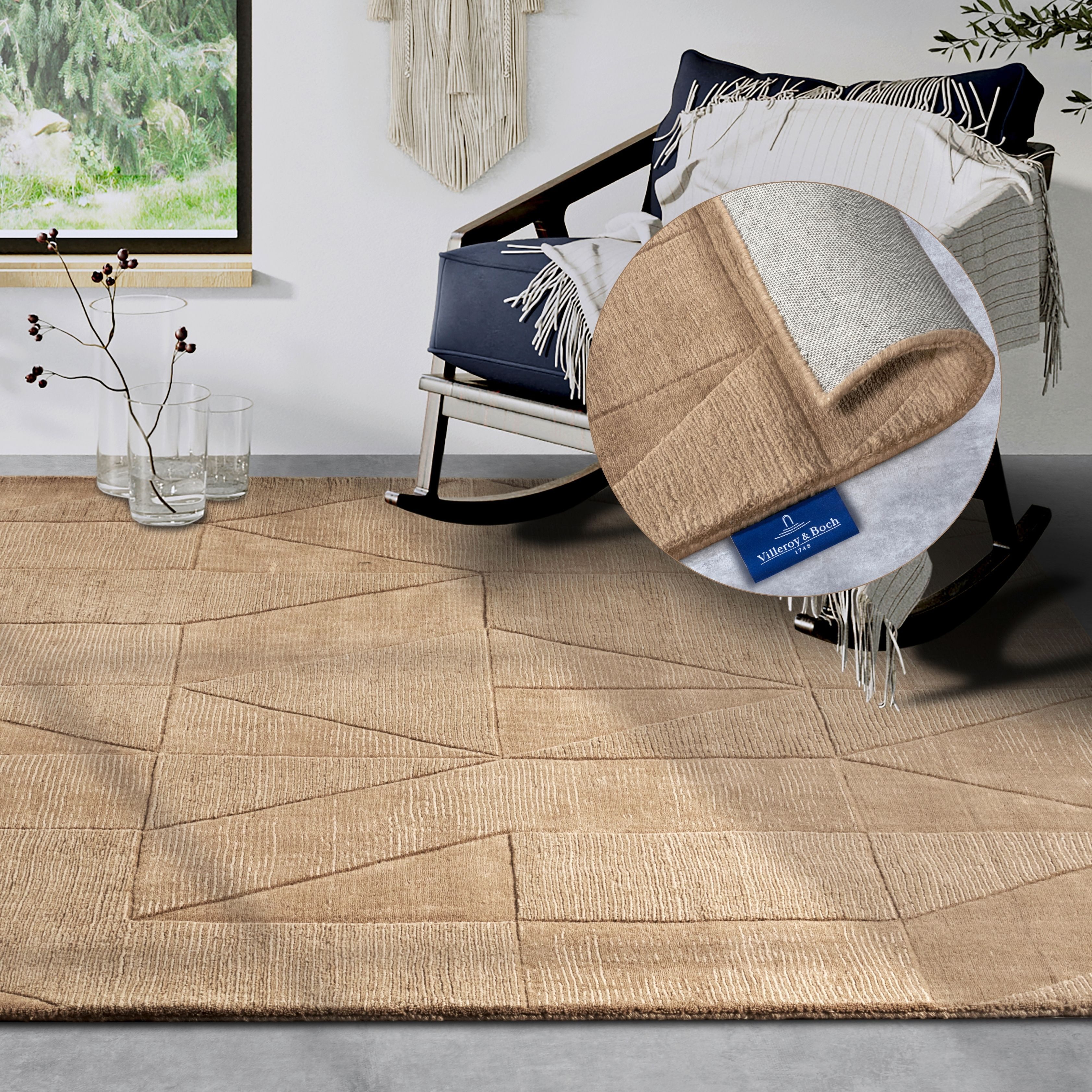 Villeroy & Boch Wollen kleed Ursule Loper, handgeweven, wol, natuur, woonkamer, geometrie, boho wollen vloerkleden maat 160 cm x 230 cm x 10 mm beige