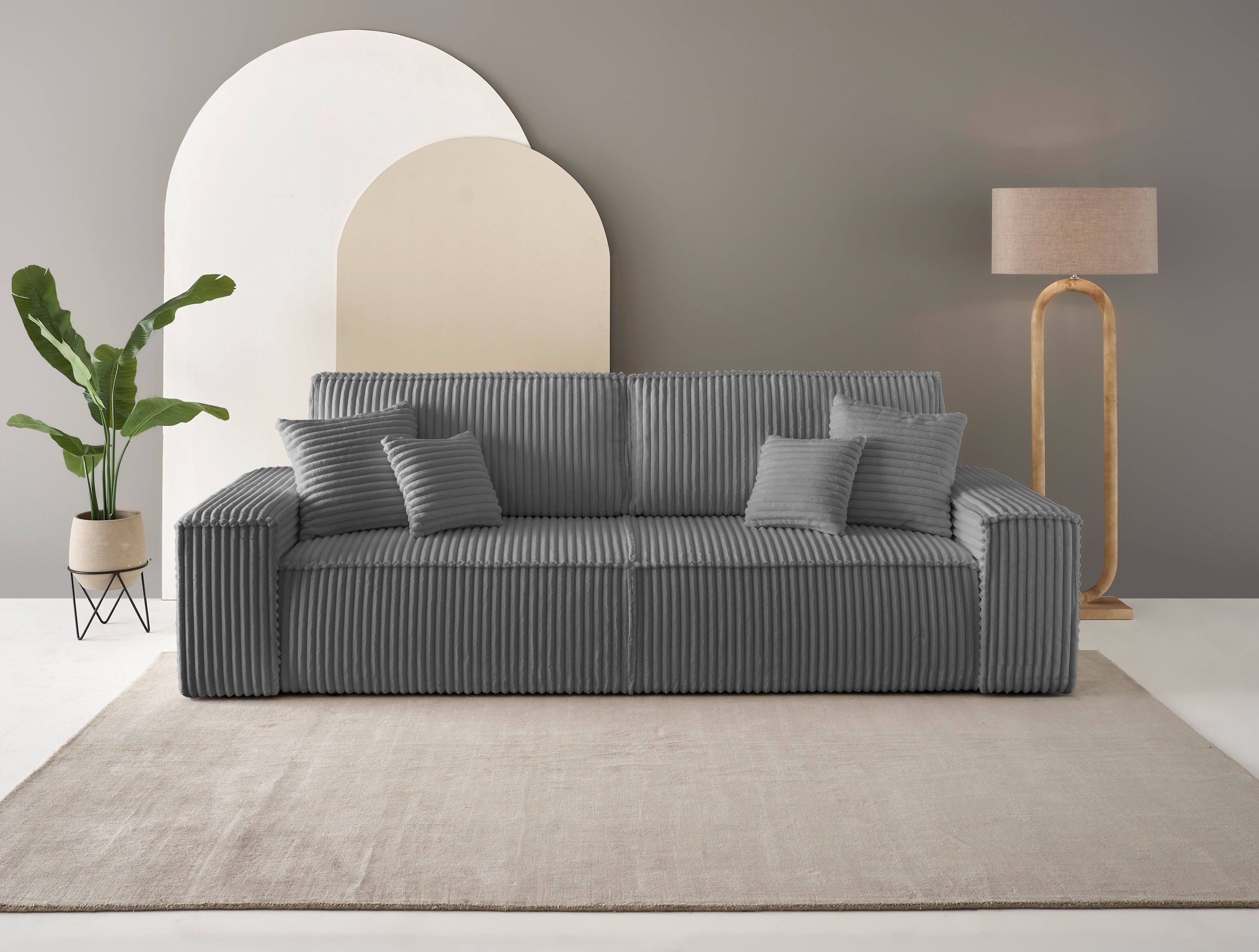 andas 3-zitsbank FINNLEY slaapbank 257 cm, slaapfunctie met bedlade (200/136cm) grijs, 3-zitsbanken