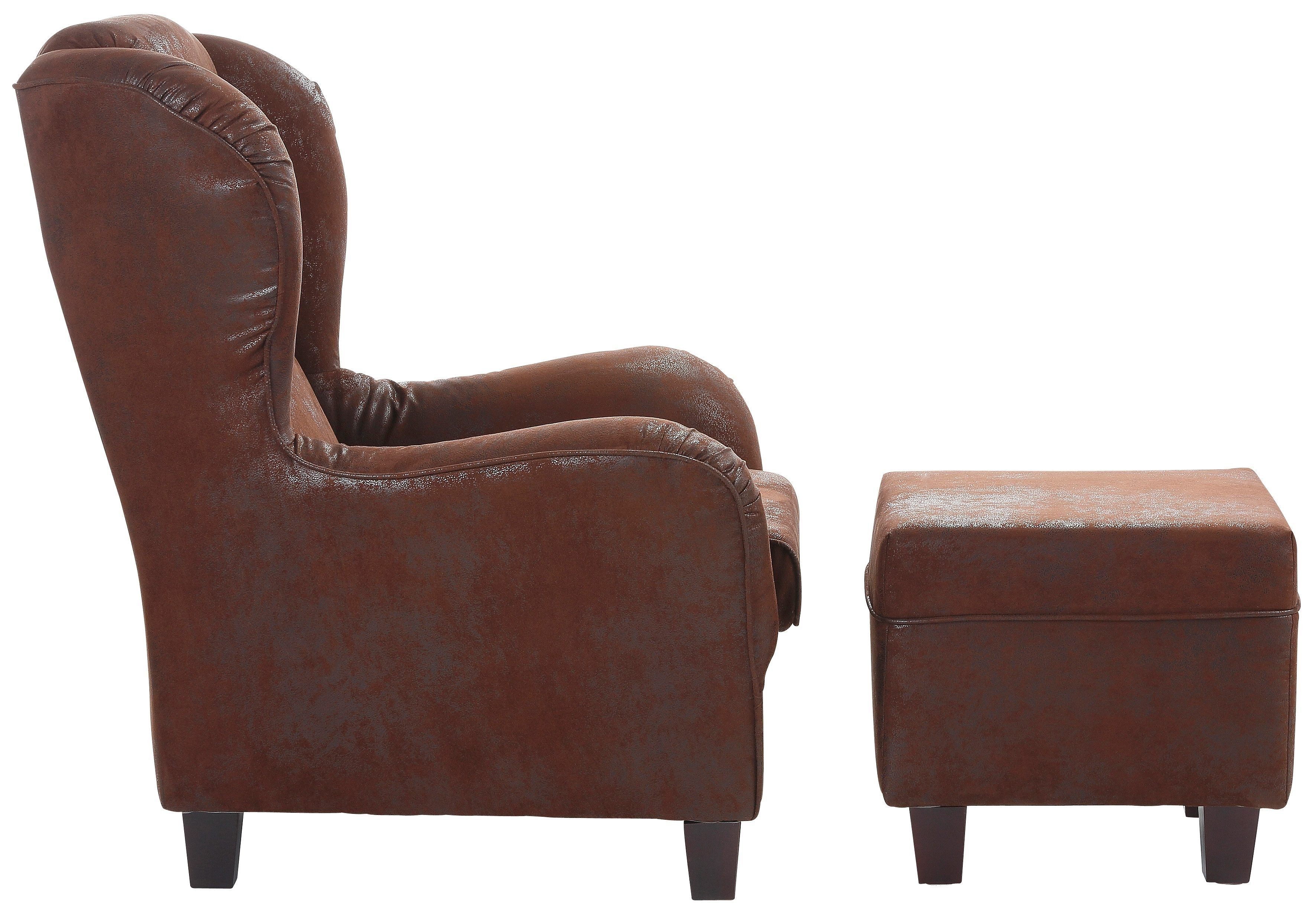 Home affaire Oorfauteuil Oliver Oorstoel, met poef, sierkussens, klassieke vorm (2 stuks)