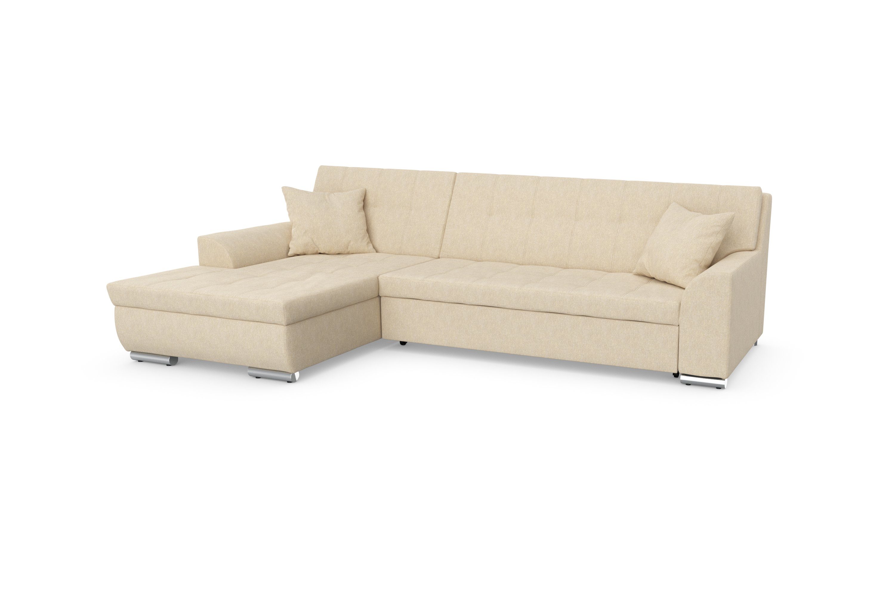 DOMO collection Hoekbank Treviso veel bekledingen, ook in cord, L-vorm, B/D/H: 267/80/83 cm optioneel met slaapbank functie, incl. sierkussens, hoogwaardig doorgestikt patroon