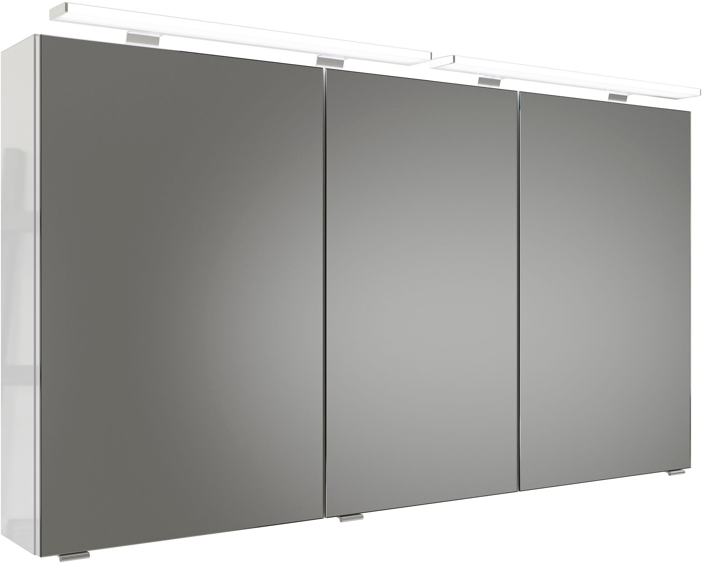 Saphir Badkamerserie Serie 6025 2-delig, mineraalmarmeren wastafel met led-spiegelkast Wastafelmeubel 132 cm breed, 4 laden, 2 spiegeldeuren, incl. deurdemper (2-delig)