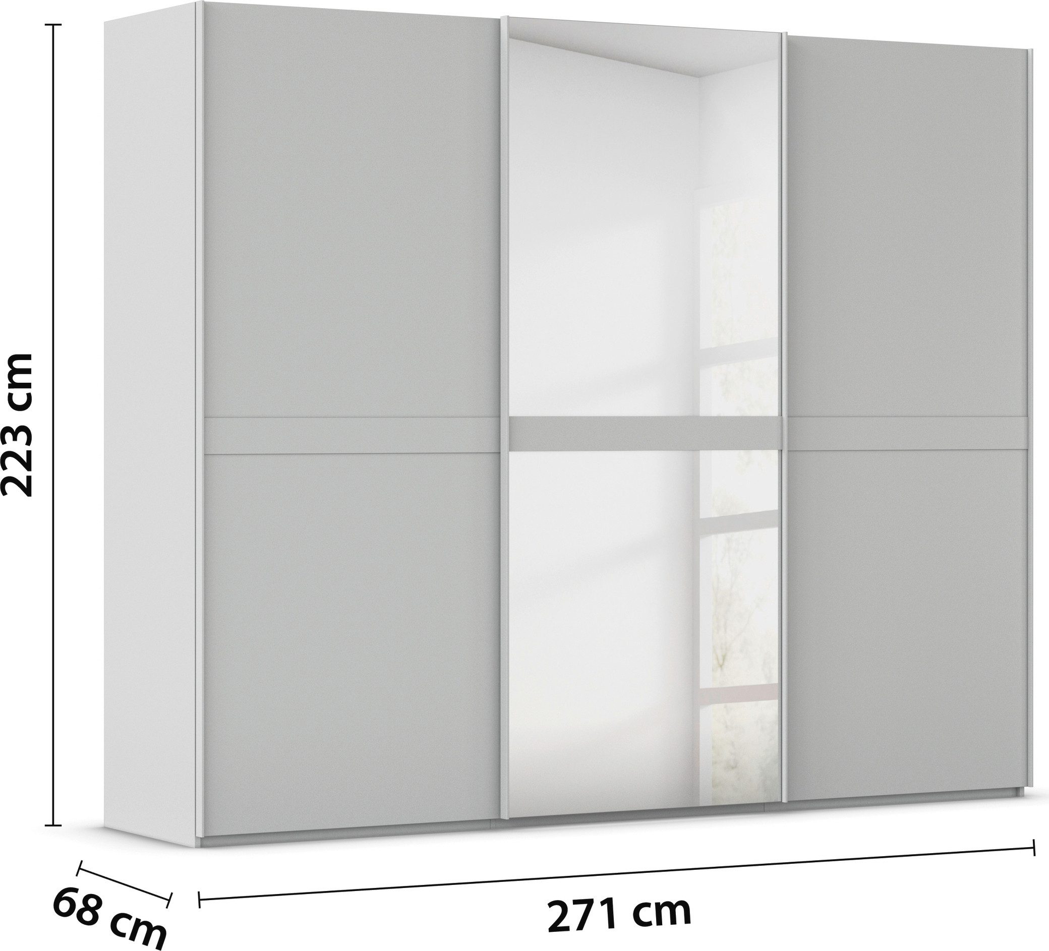 rauch Schuifdeurkast Kledingkast kast garderobe slaapkamerkast SCALE-LINE edel uiterlijk met buikband in corpuskleur met spiegel made in germany