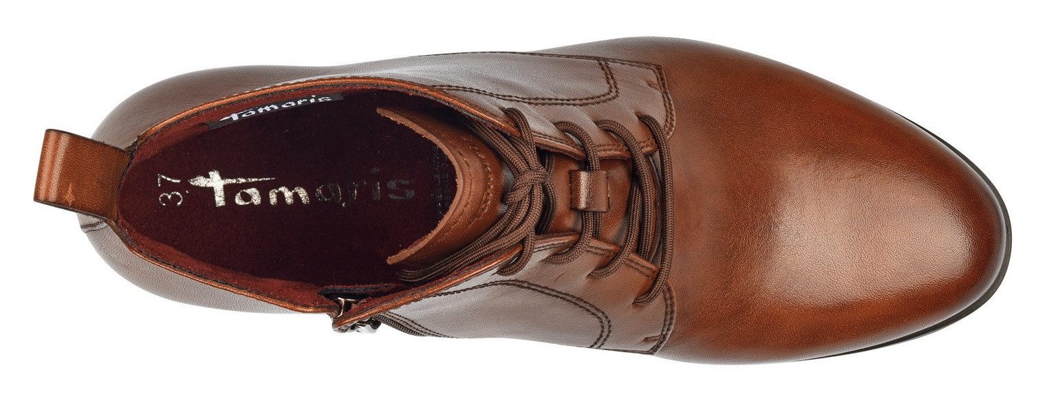 Tamaris Enkellaarsjes blokhak, veterschoen, business schoen met logo-embossing