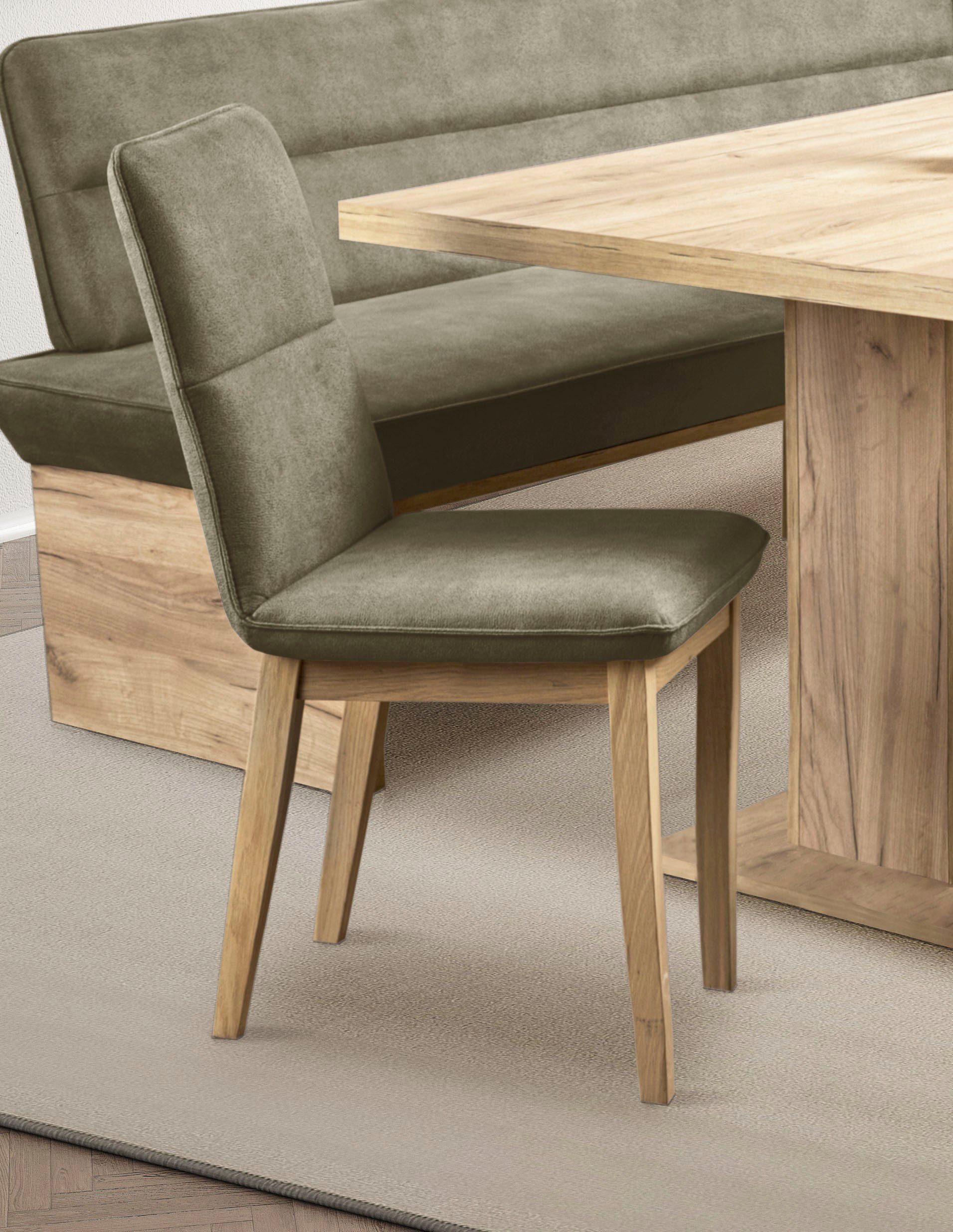 Home affaire Eetkamerstoel Beluna gestoffeerde stoel eetkamer bestseller Frame en poten van massief eiken, modern landhuis (set, 2 stuks)